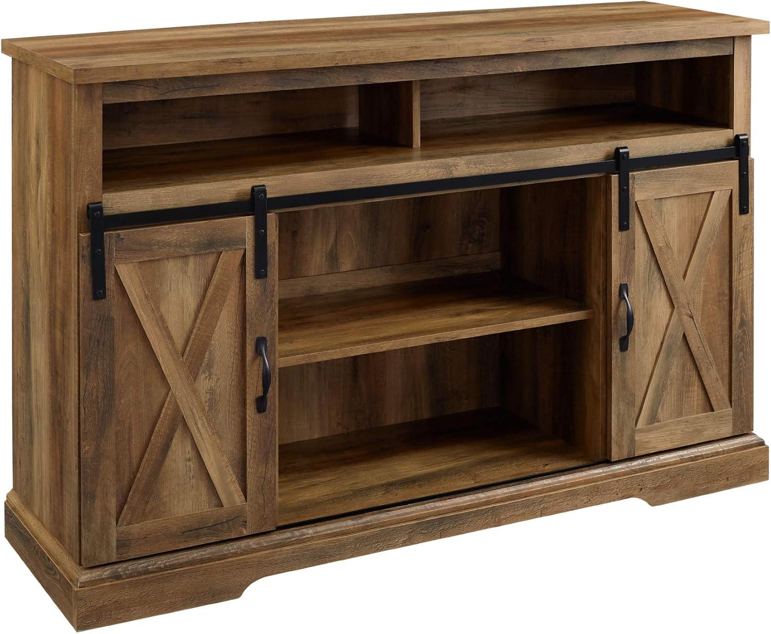 Rustic Oak 52" Modern Farmhouse TV Stand with Sliding Barn Doors