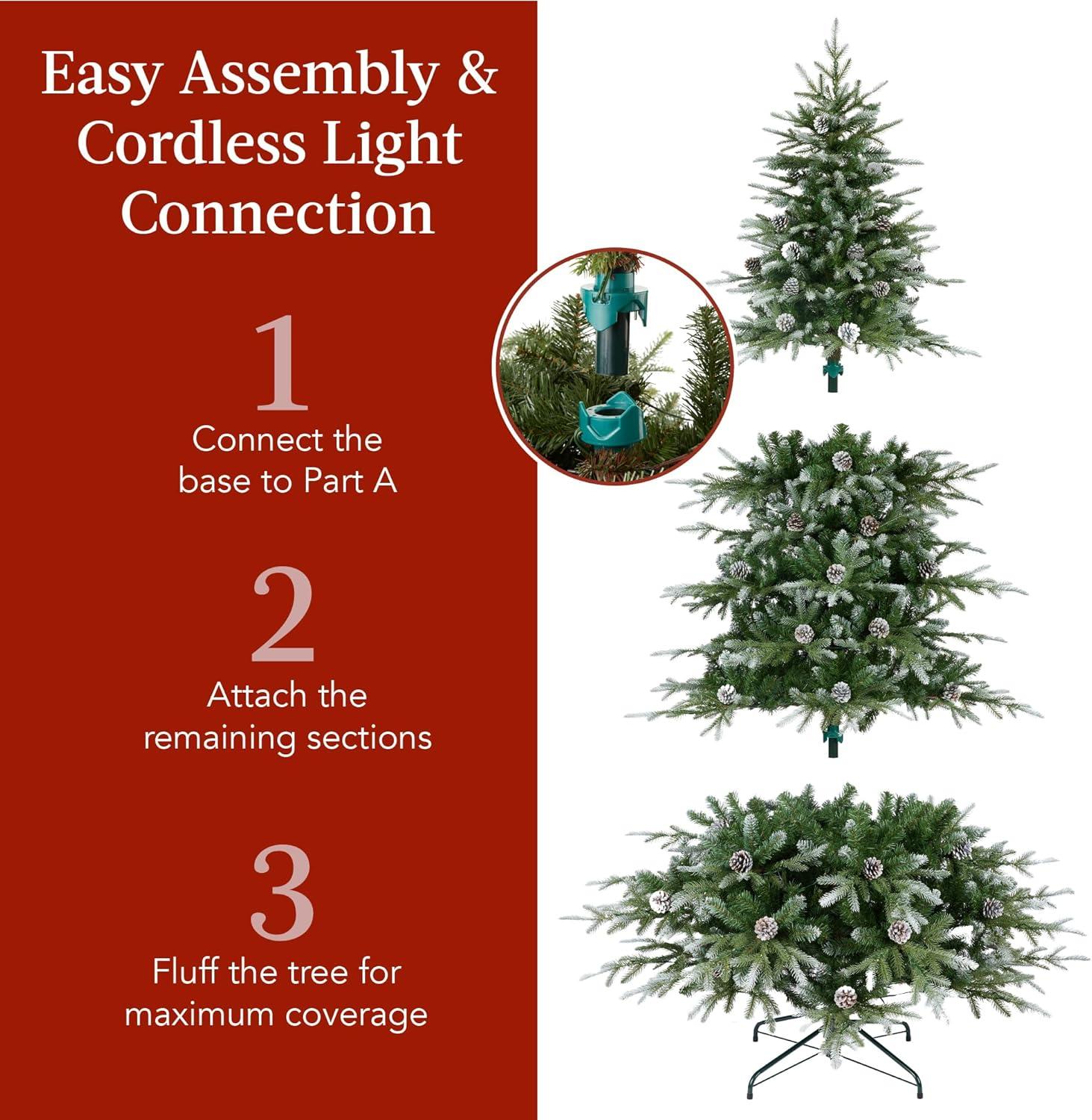 Best Choice Products 7.5ft Pre-Lit Flocked Aspen Noble Fir Christmas Tree w/ 2,136 Branch Tips, 400 LED Lights