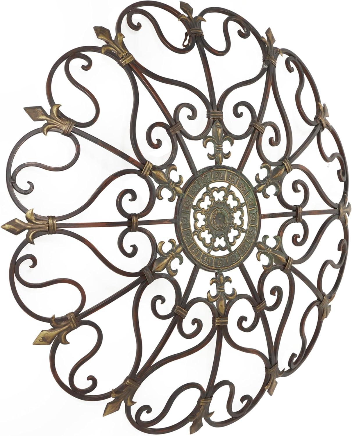 DecMode Brown Metal Scroll Wall Decor