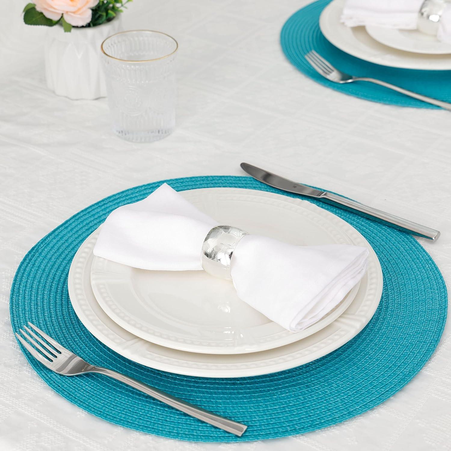 Aqua Woven Round Placemats Set of 6, 14.75"