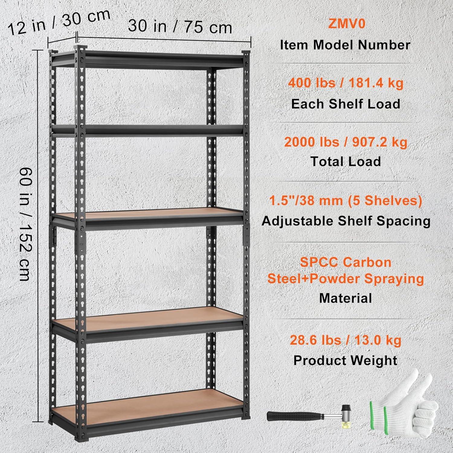 Black 5-Tier Adjustable Heavy Duty Metal Storage Shelving Unit