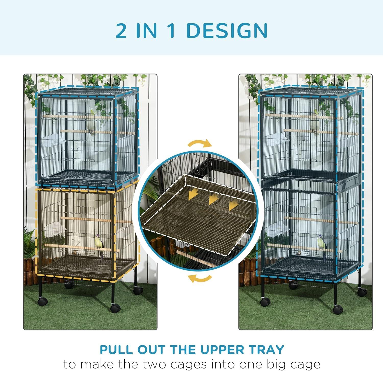 Zateety Large Bird Cage with 1.7 Ft. Width for Wingspan, Bird Aviary Indoor with Multi-Door Design, Fit for A Canary, Finch, Conure, 55", Black