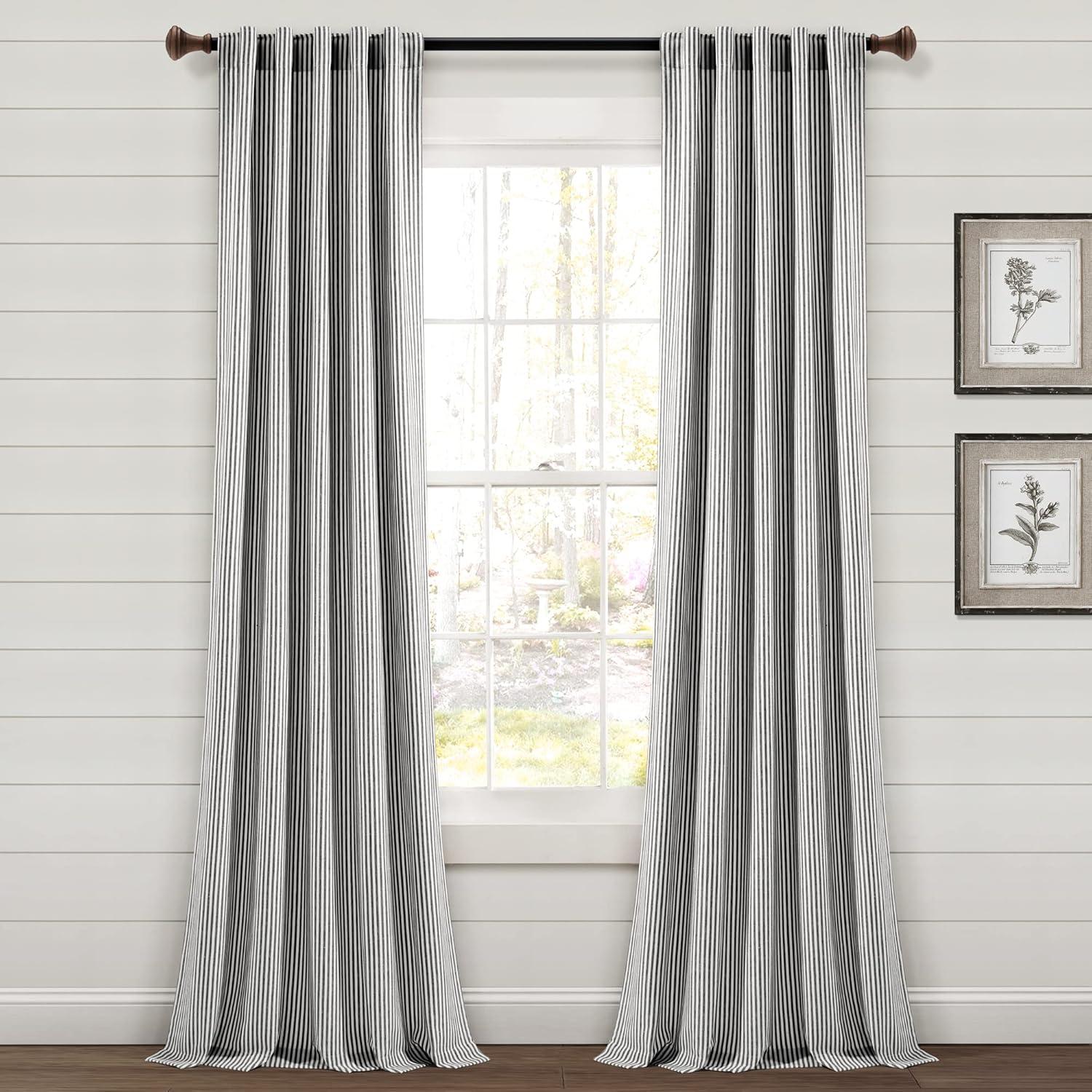 Lush Decor Farmhouse Vintage Stripe Window Curtain Panels - Black - 40 x 84