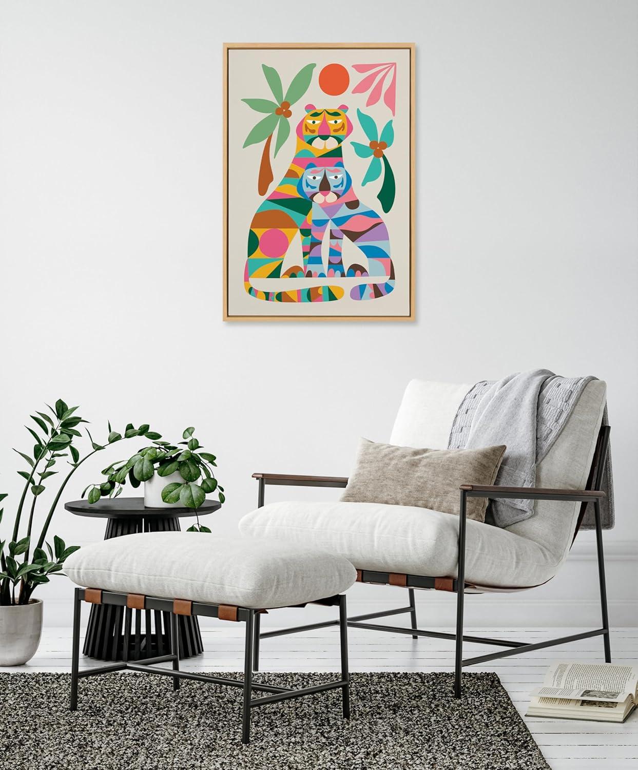 Kate & Laurel All Things Decor 23"x33" Sylvie MCM Tiger Love Wall Art by Rachel Lee Natural: Framed Canvas, Modern Animal Digital Art