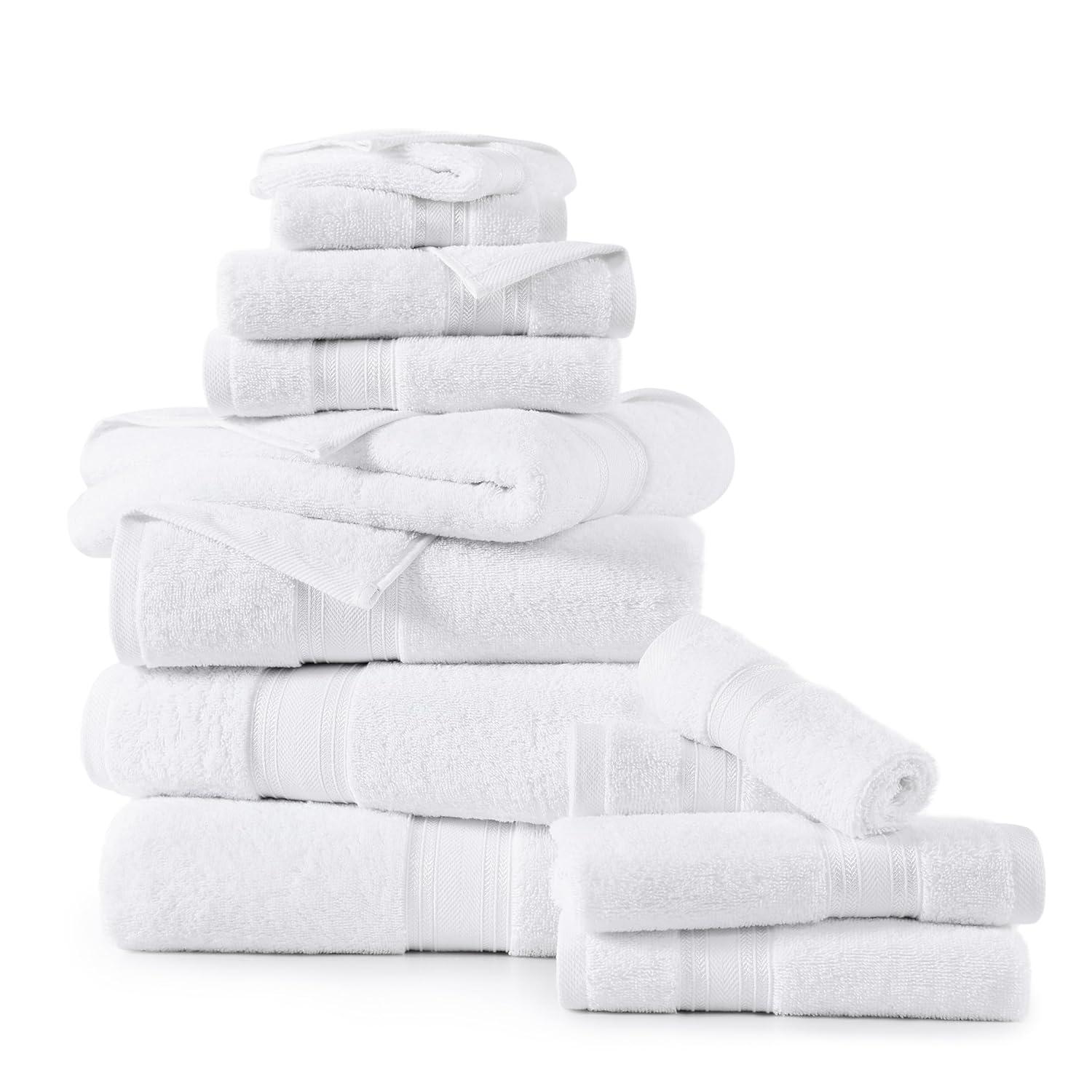 LANE LINEN Luxury Bath Towels Set - 12 Piece, 100% Cotton, Zero Twist, Super Soft & Absorbent, Includes 4 Bath Towels, 4 Hand Towels, 4 Washcloths - White