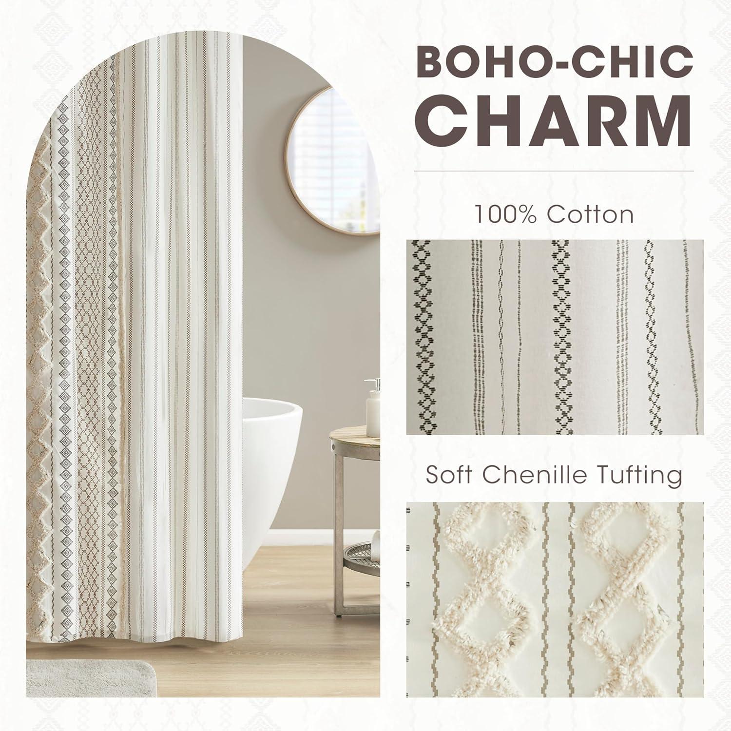 INK+IVY Imani 100% Cotton Printed Shower Curtain with Chenille