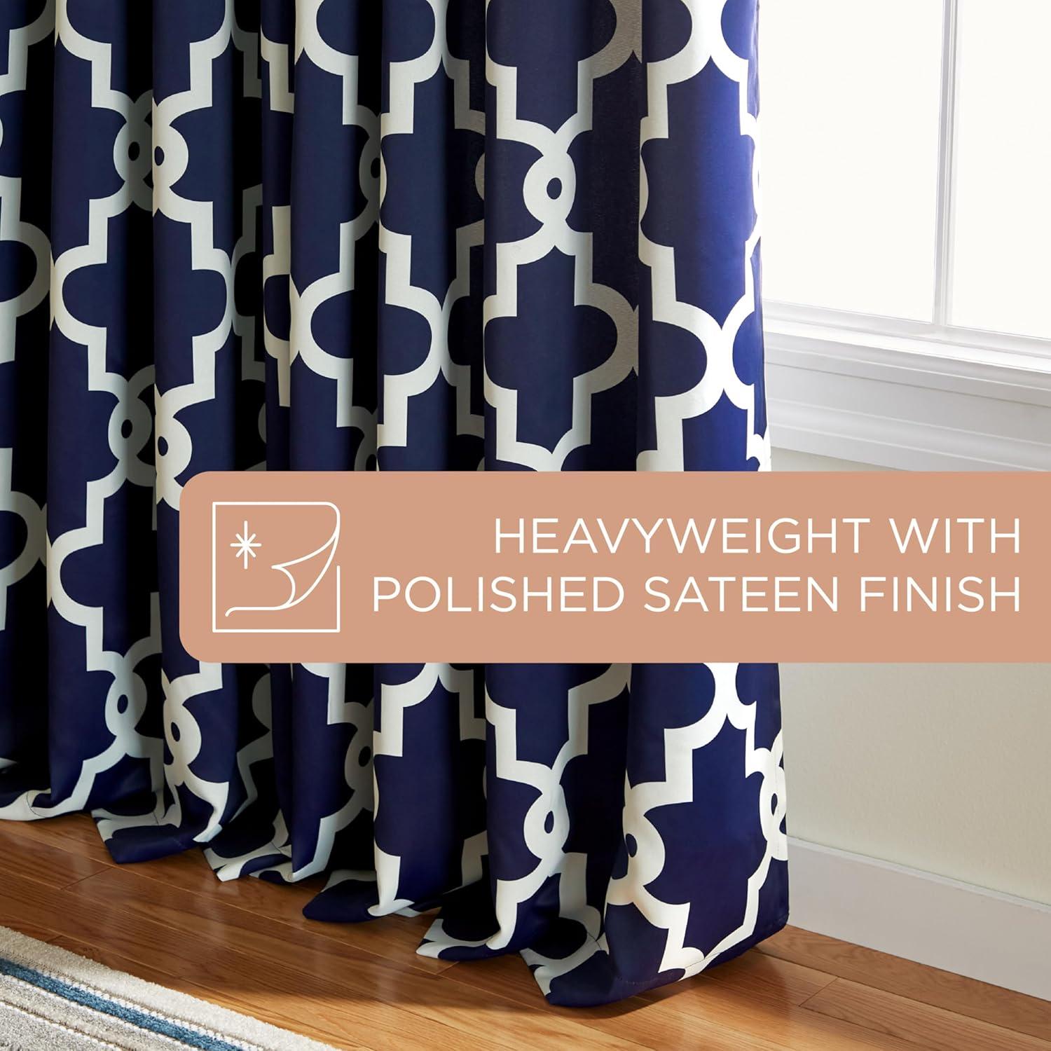 TOWN & COUNTRY EVERYDAY Ironwork Geo Trellis Sateen Indoor Curtains, Room Darkening Blackout, Grommet Top, Energy Efficient, 2-Pack Set, 52"x96", Peacoat Blue