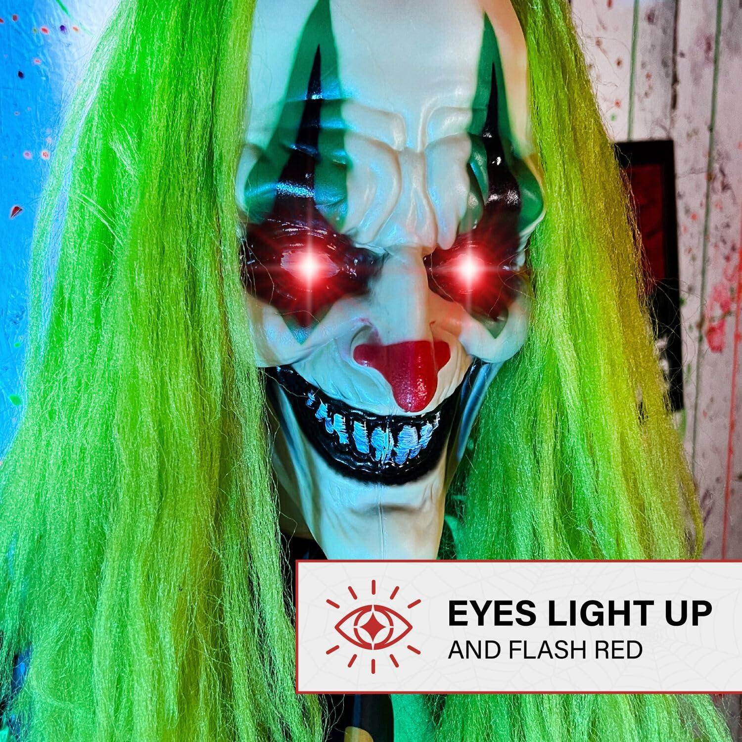 Haunted Hill Farm Lifesize Animatronic Clown with Lights and Sound, Indoor/Covered Outdoor Halloween Decoration