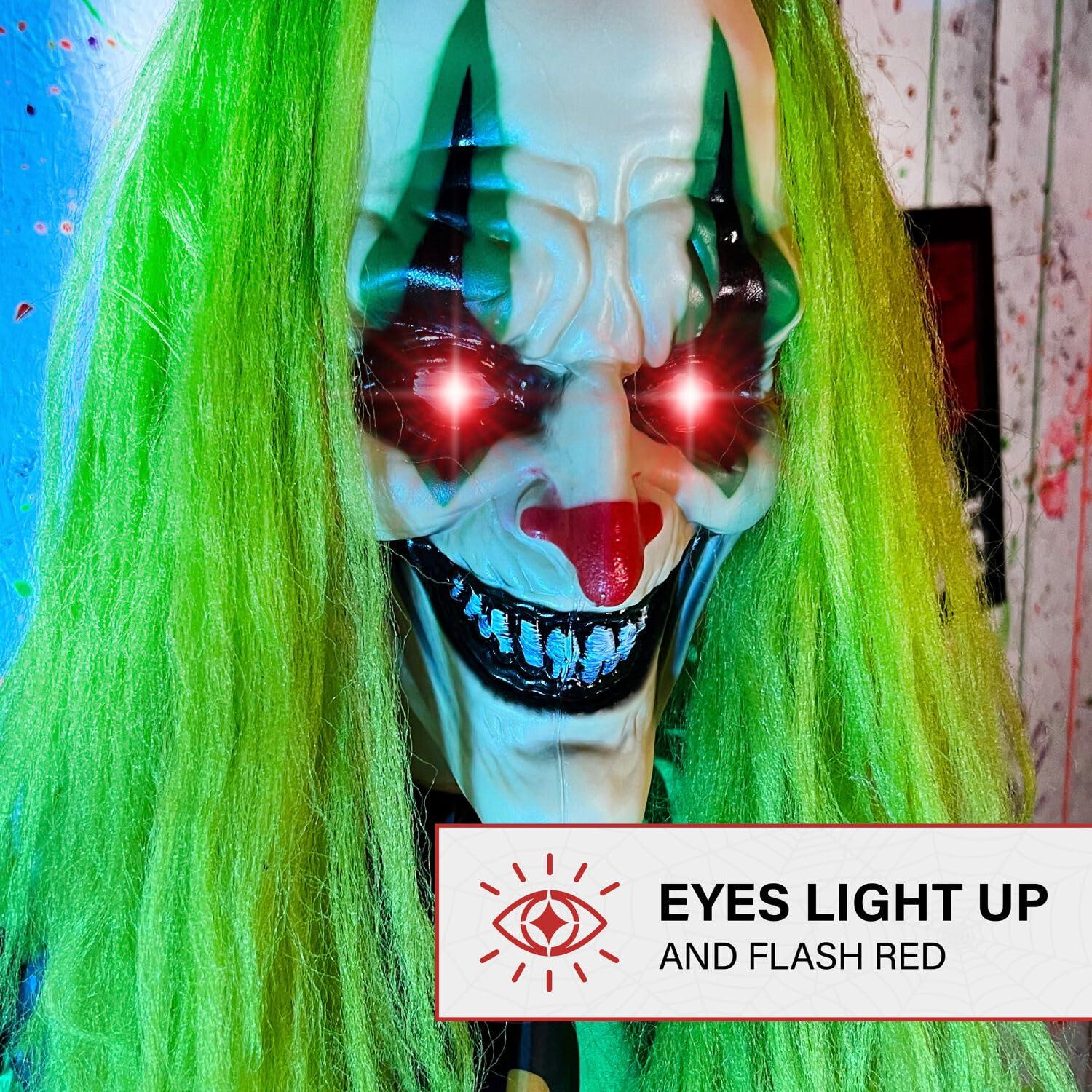 Haunted Hill Farm Lifesize Animatronic Clown with Lights and Sound, Indoor/Covered Outdoor Halloween Decoration