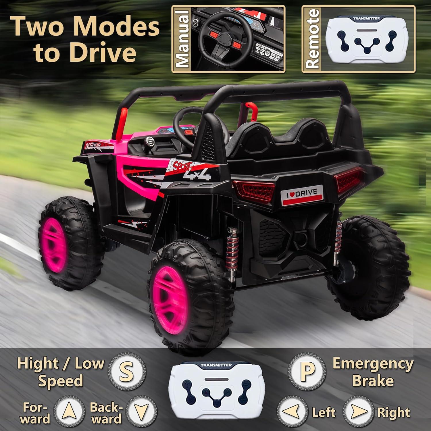 24V Pink 2-Seater Off-Road UTV Ride-On Car with Remote Control