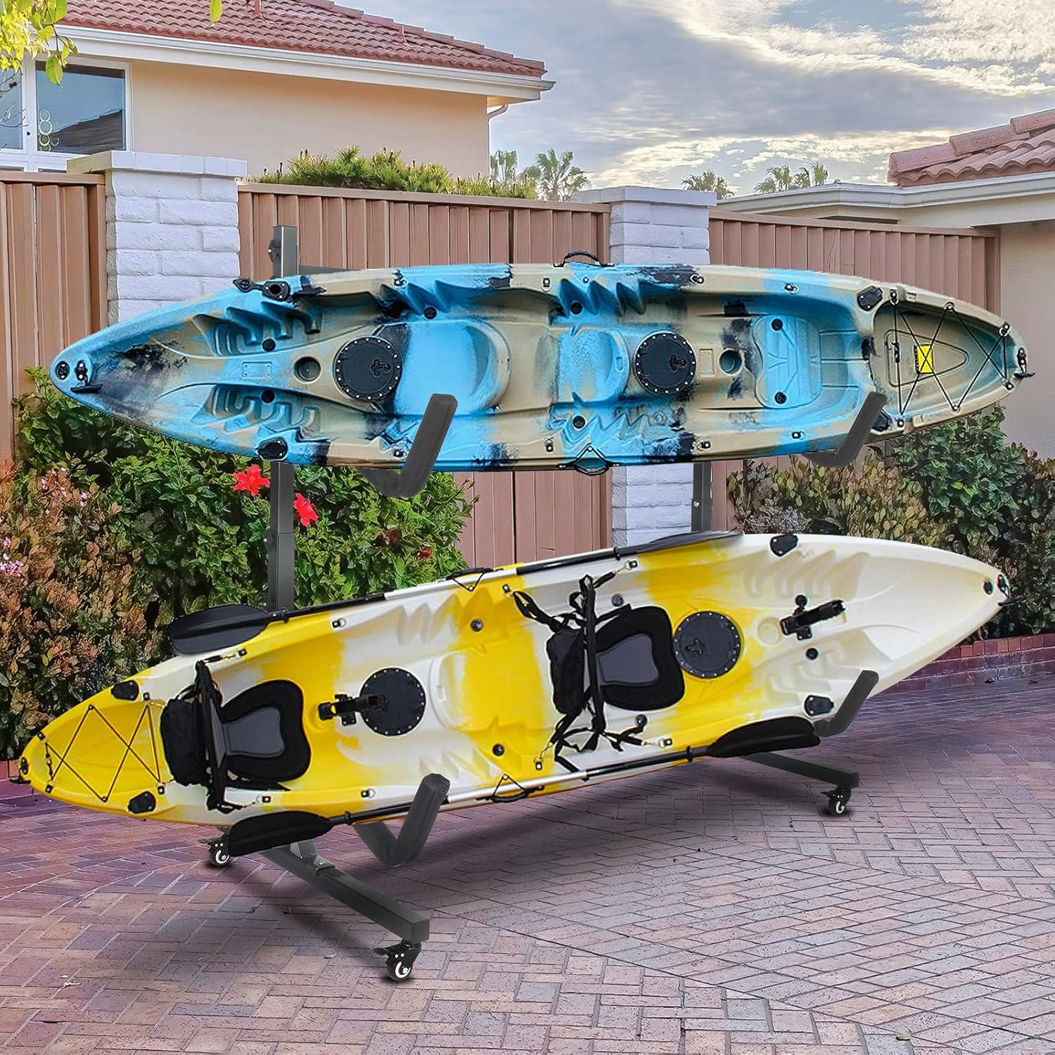 Bonnlo Kayak Stand Freestanding Storage Rack for Kayak Canoe Boat Paddle Board SUP Surfboard for Indoor Outdoor Garage, Shed, Dock with Lockable Wheels Wide Adjustable