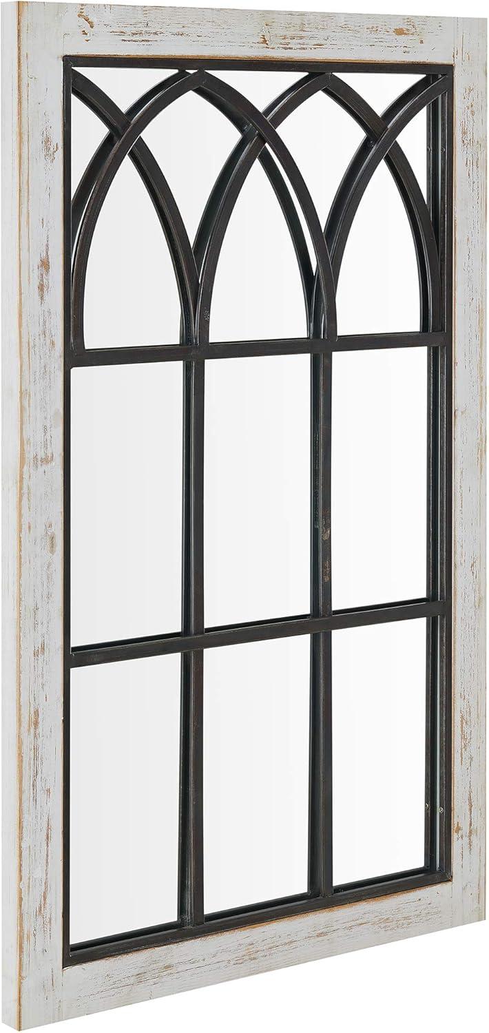 Distressed White Wood Rectangular Arch Wall Mirror