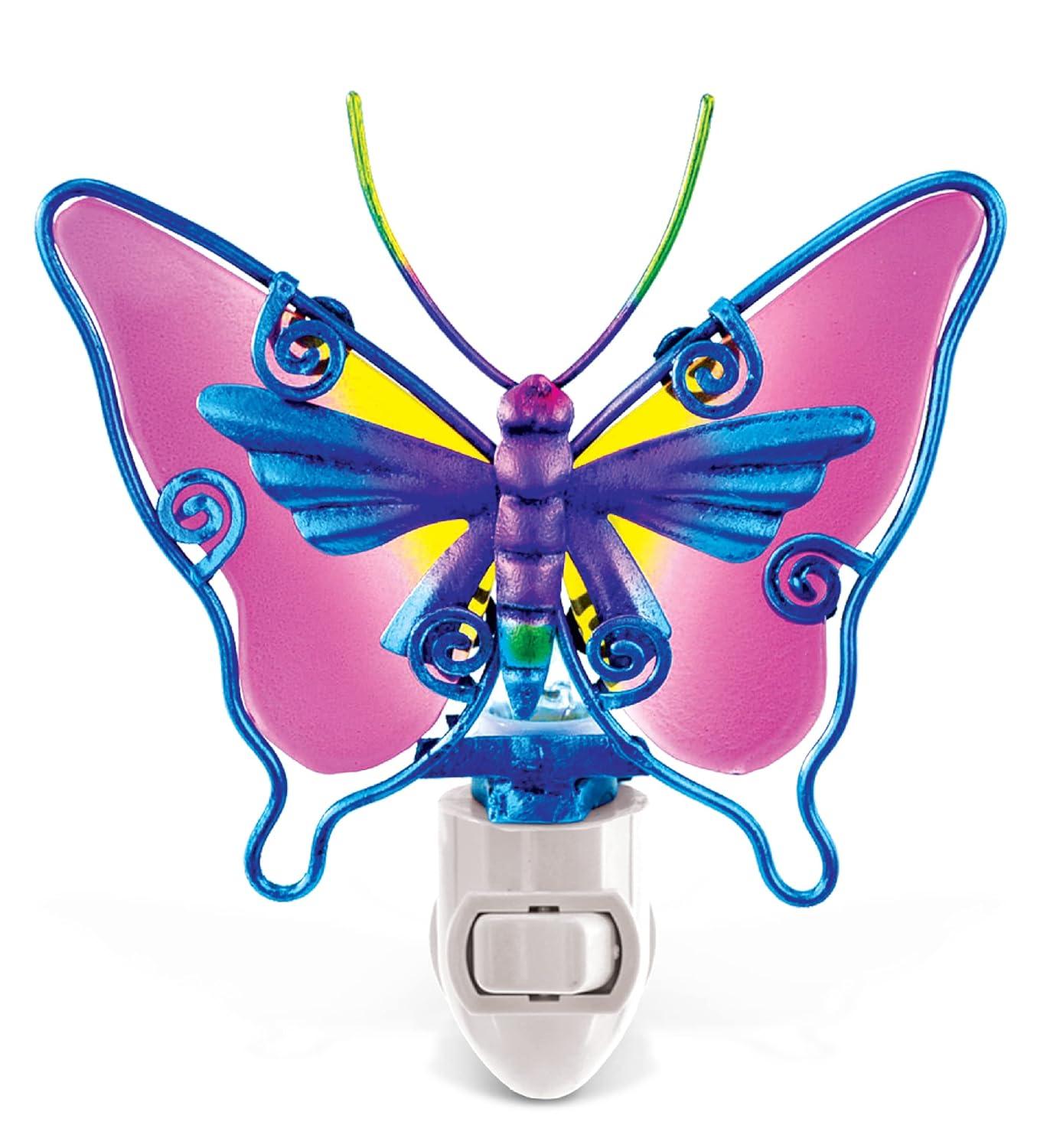 Puzzled Butterfly Glass Art Night Light, Plug In Decorative Socket Lamp