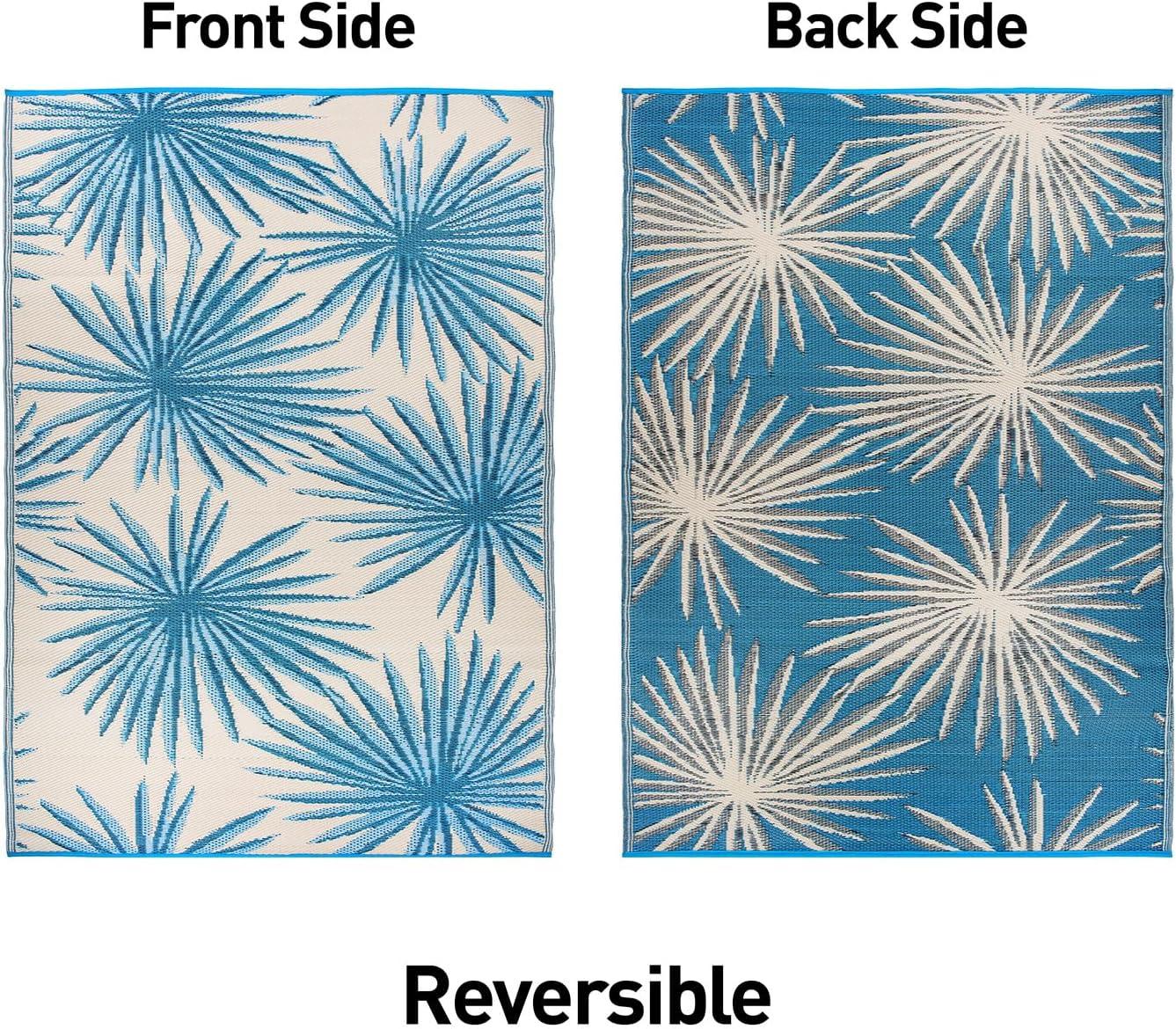 Blue Floral Reversible Synthetic 5' x 7' Outdoor Rug