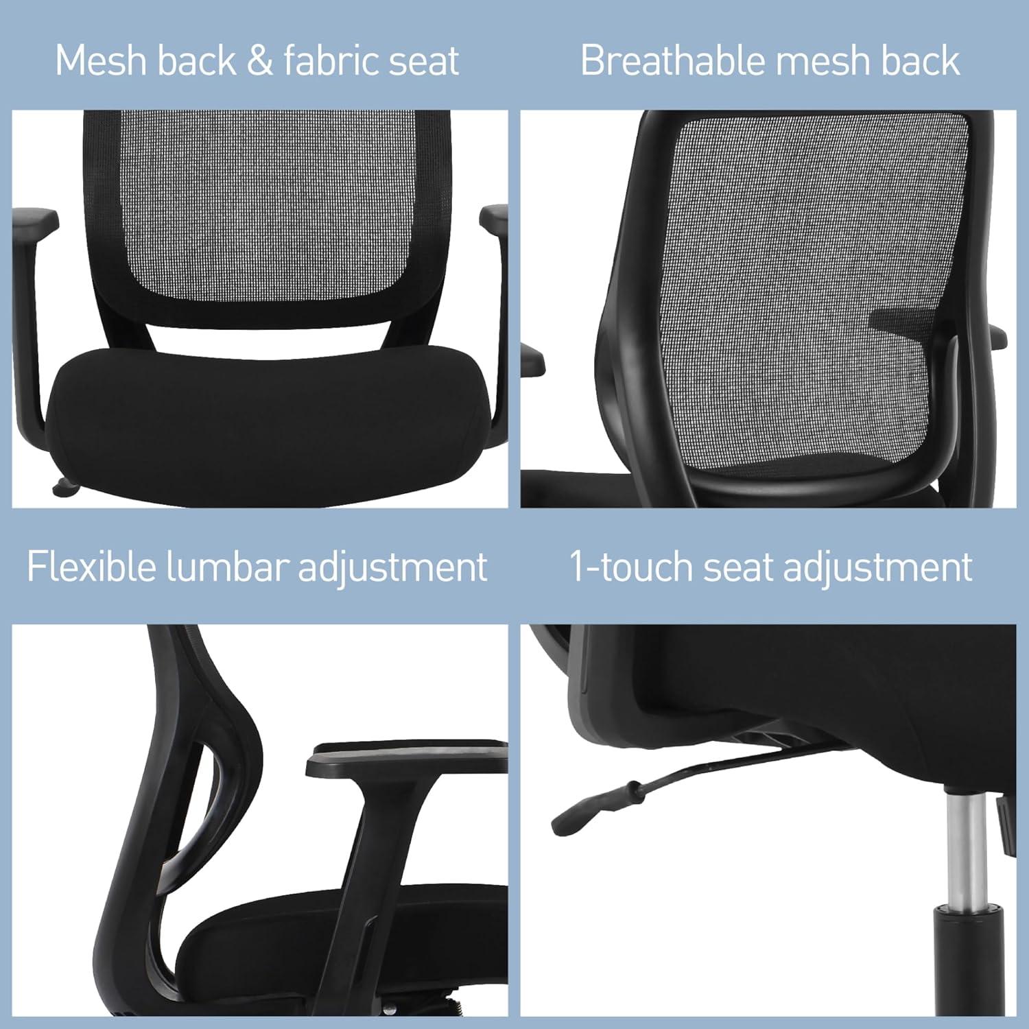 BIZFURN® Sensi Mesh/Fabric Low-Back Task Chair, Black, BIFMA Compliant