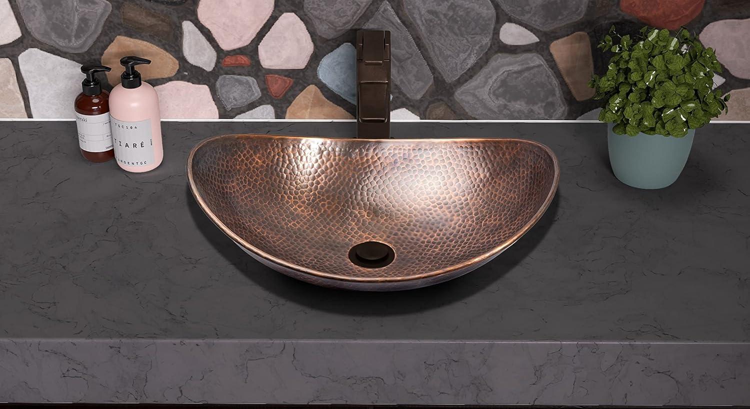 Pure Copper Hand Hammered Harbor Bathroom Vessel Sink 19"