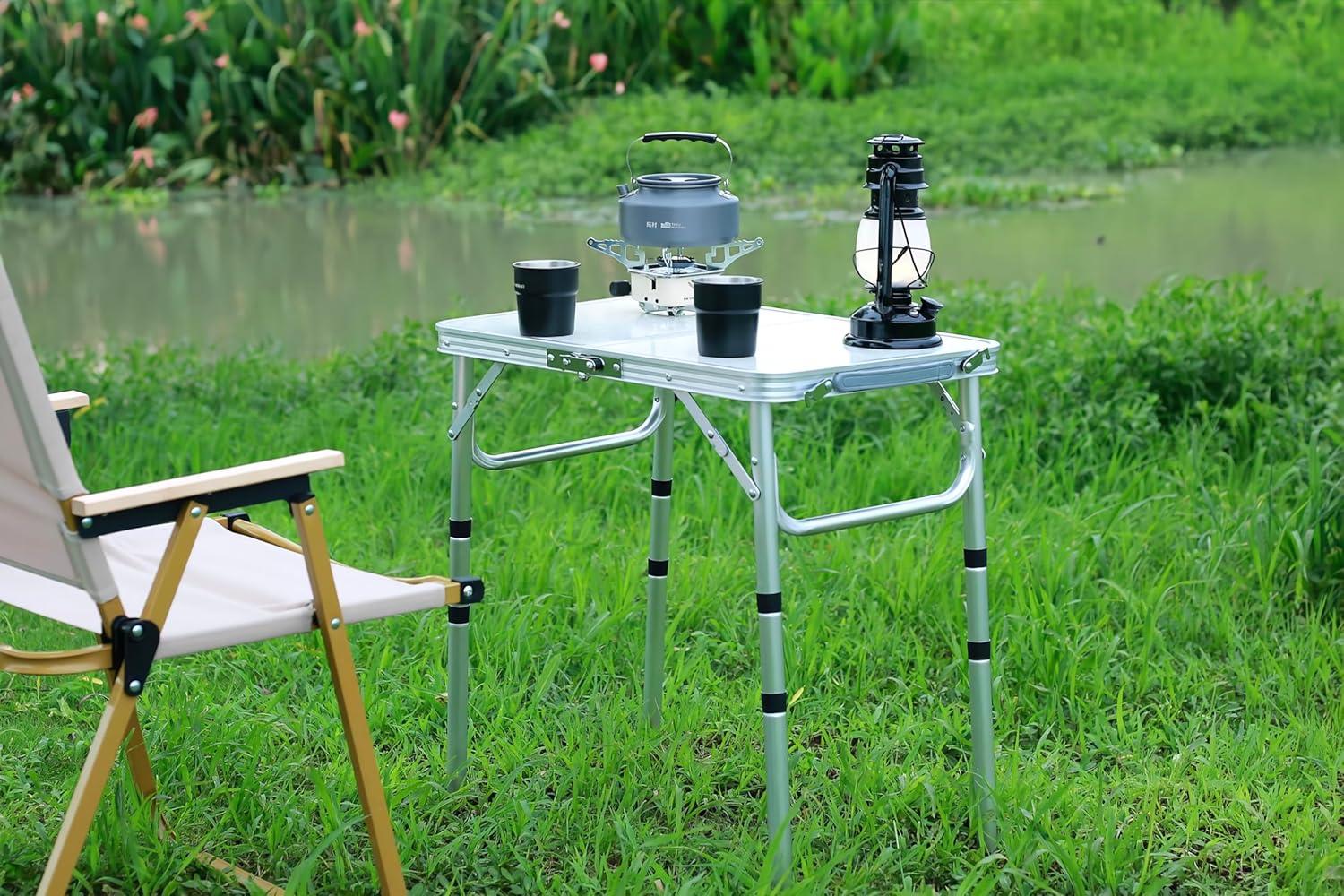 Adjustable Height Camping Table with Mesh Layer, 23.6" x 15.7" Portable Folding Camp Tables with Aluminum Legs for Outdoor Camp, Picnic, Beach, Backyard, Tailgate Cooking, 3 Heights…