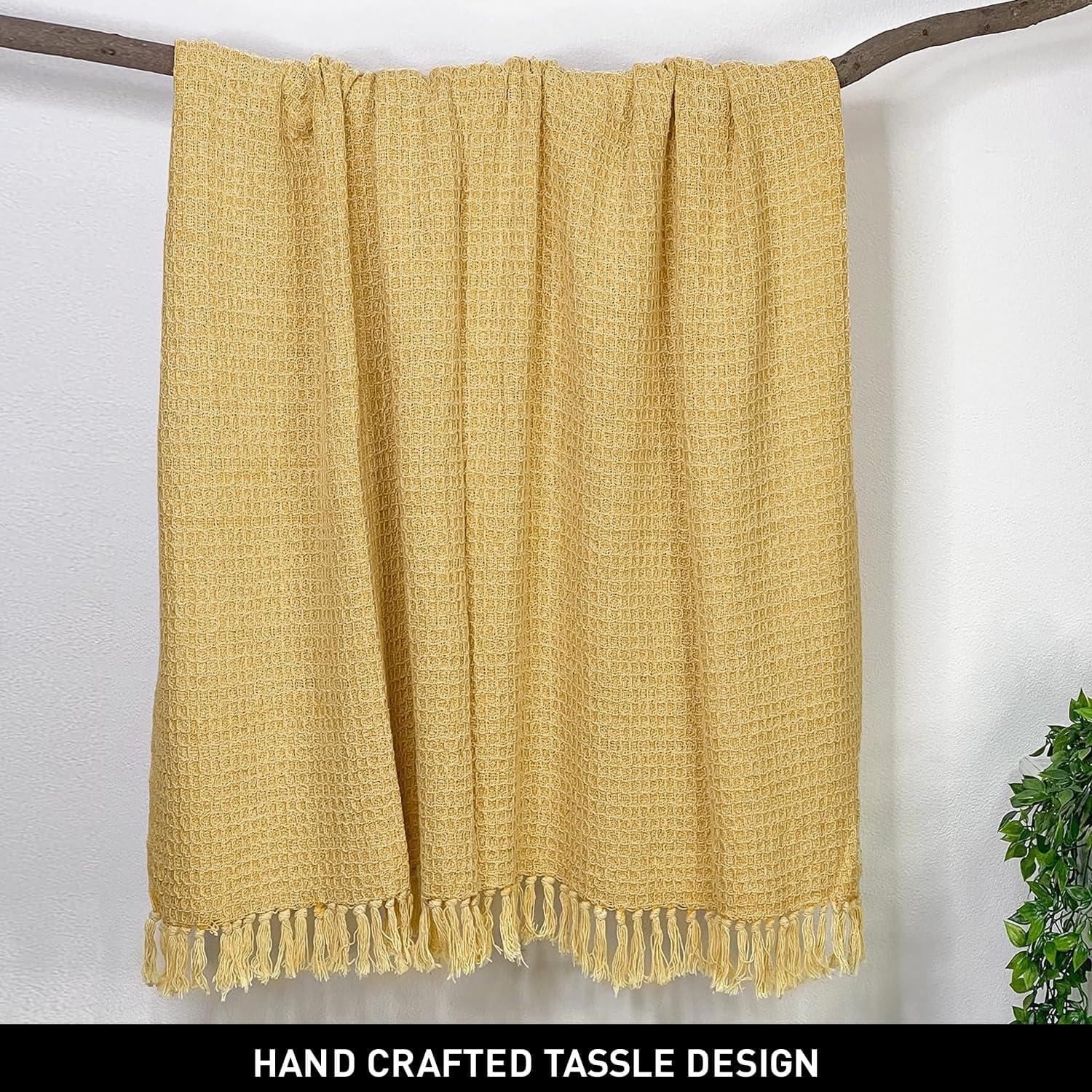 Yellow Cotton Waffle Weave Throw Blanket, 50x60 Inch