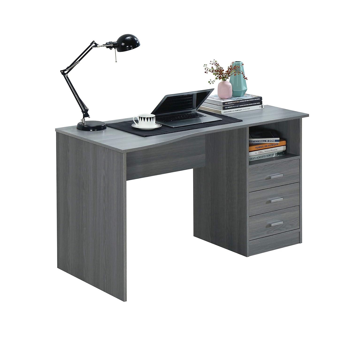 Classic Computer Desk with Multiple Drawers Gray - Techni Mobili: Office Workstation, Laminated Particle Board