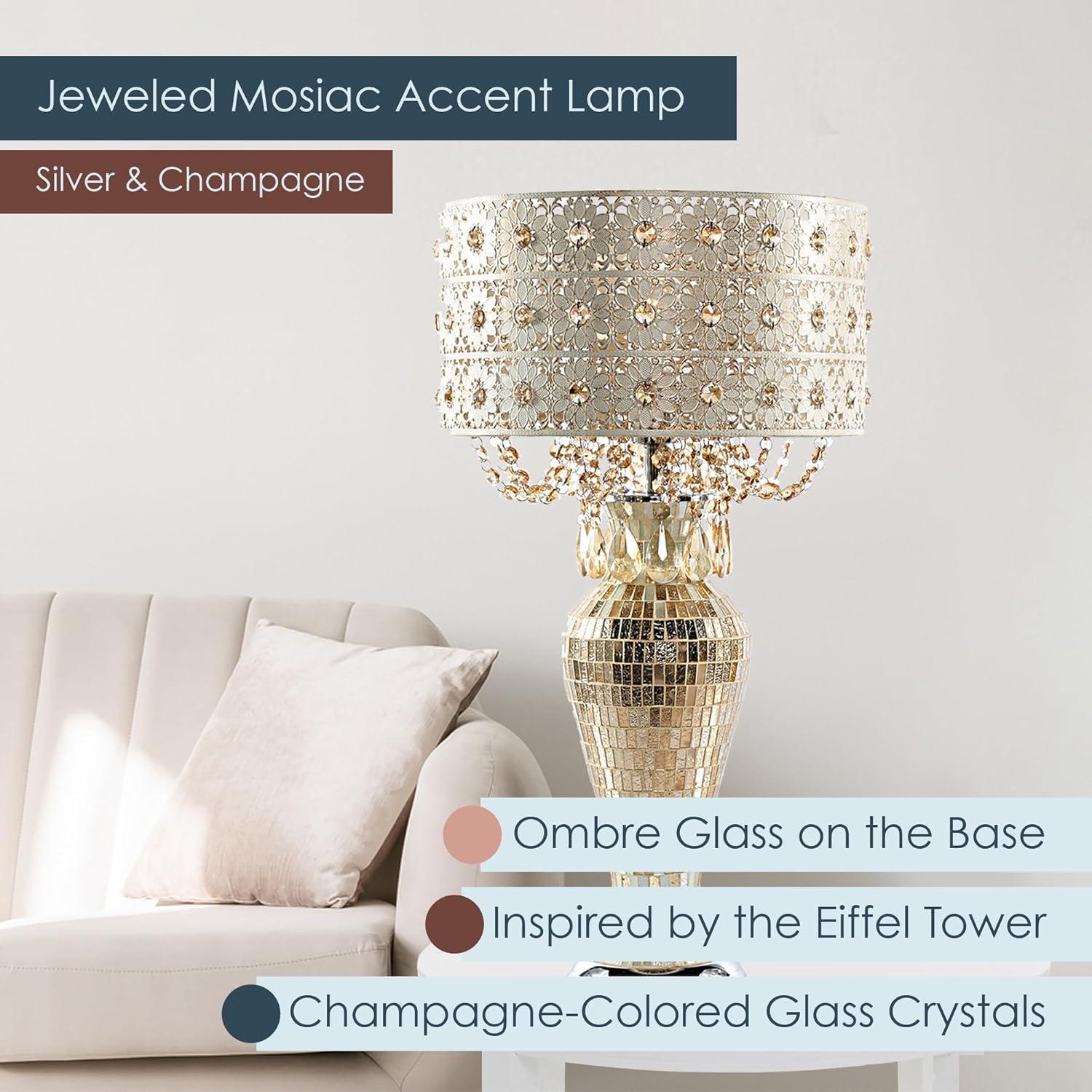 Champagne Bronze Mosaic Adjustable Table Lamp with Jeweled Accents