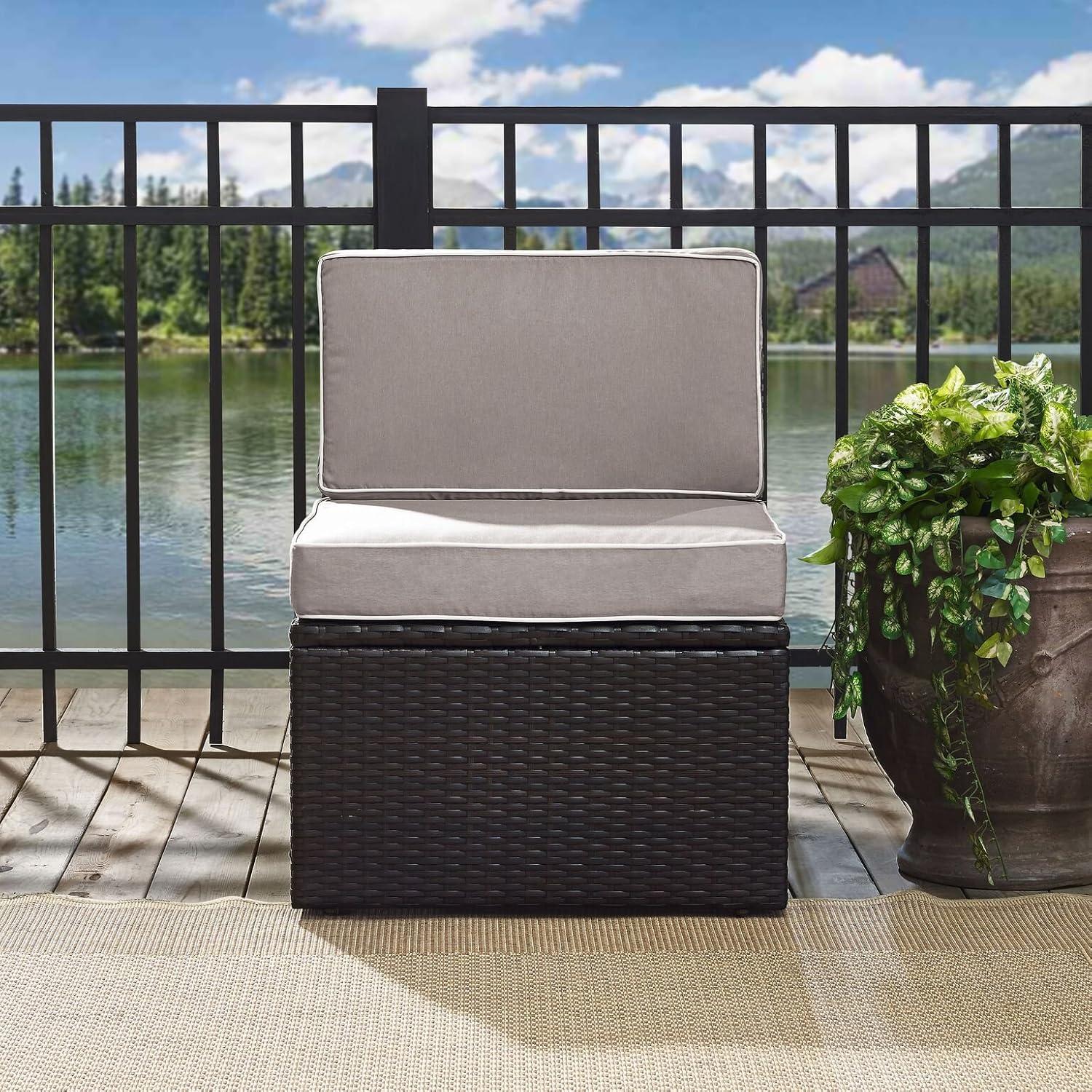 Palm Harbor Outdoor Wicker Center Chair: Gray, Crosley - Steel Frame, UV-Resistant, Removable Cushions