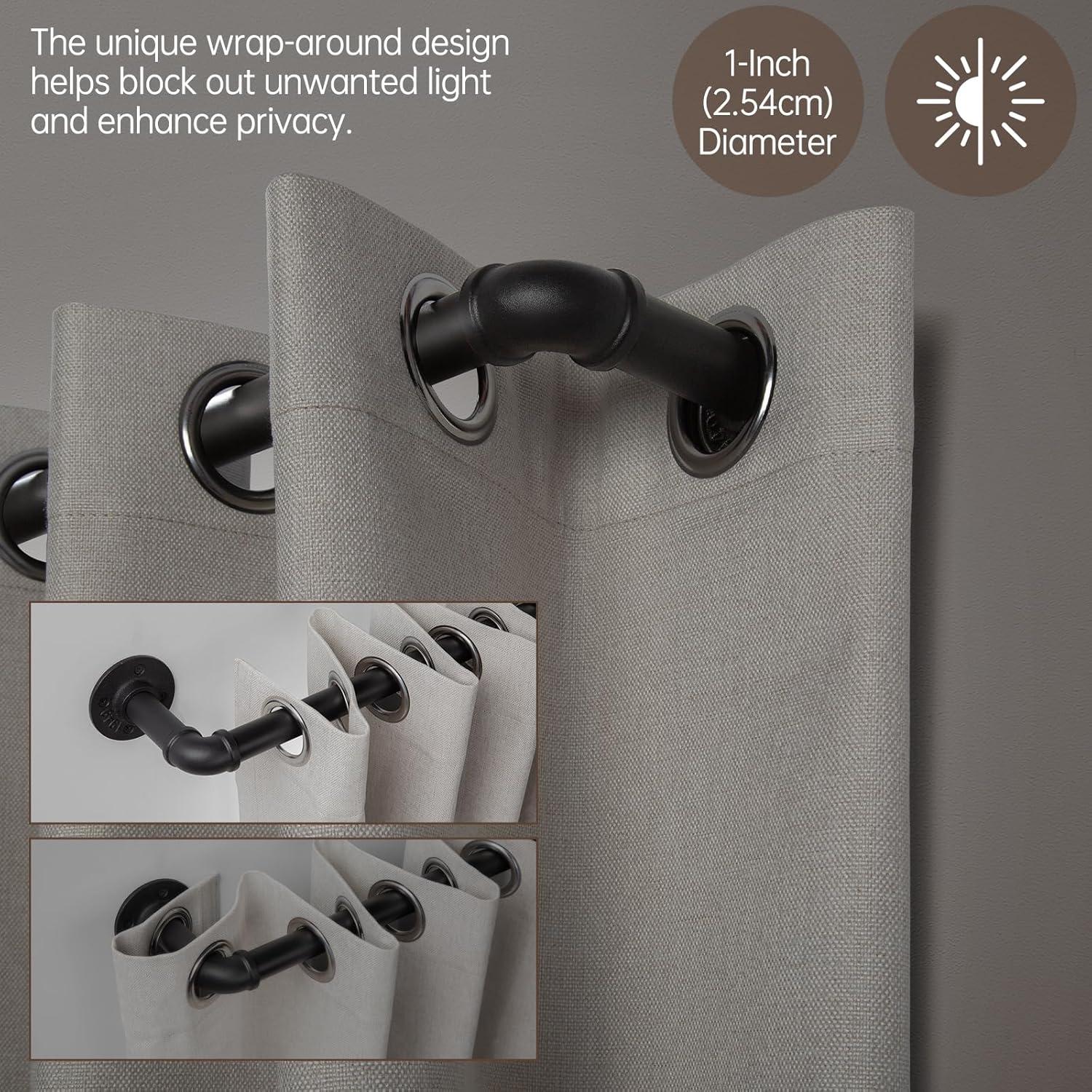 66" to 120"Curtain Rods for Windows, 1 inch Industrial Curtain Rod, Adjustable Wrap Around Black Curtain Rods, Black Industrial Indoor/Outdoor Curtain Rod