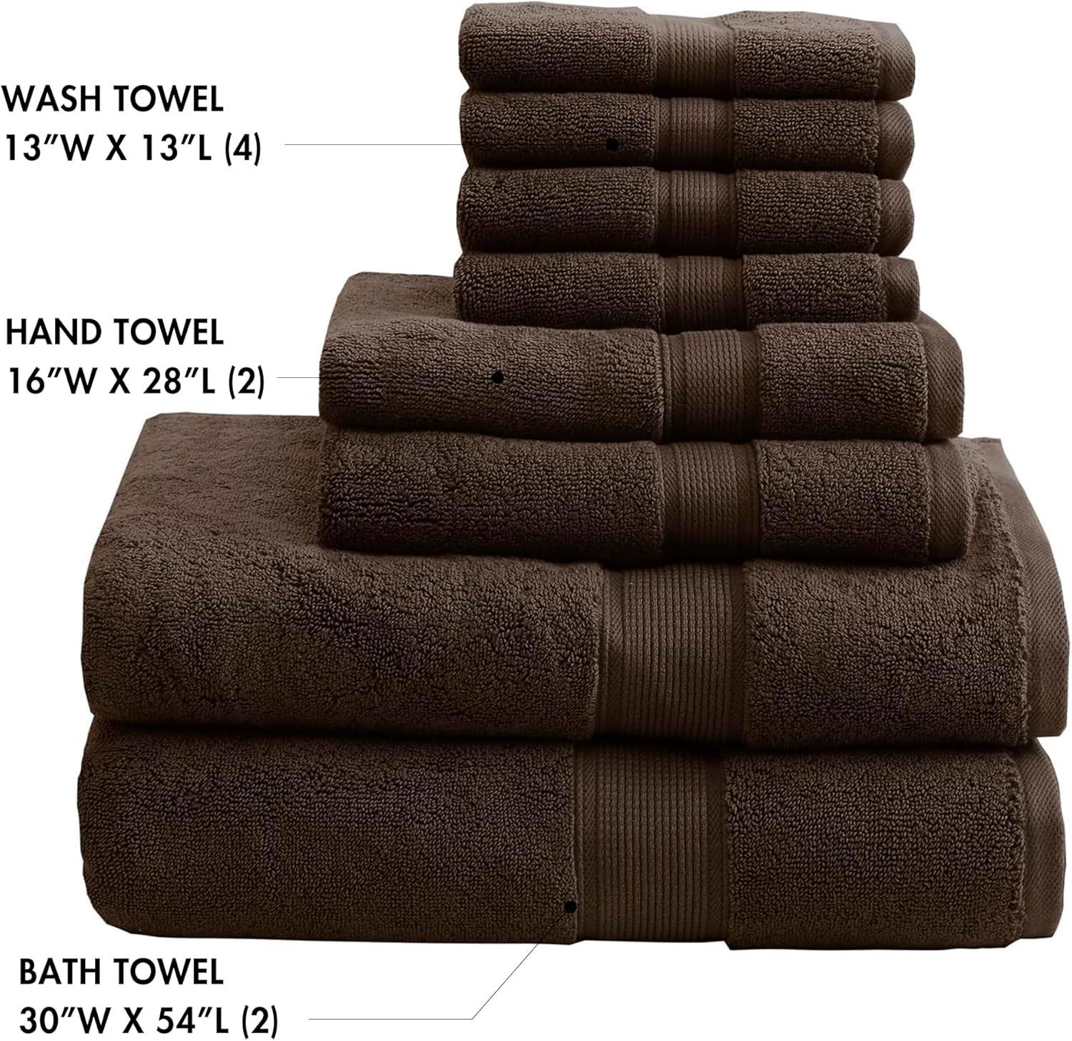 8pc Cotton Bath Towel Set Brown: Madison Park, Heavyweight Terry, OEKO-TEX Certified