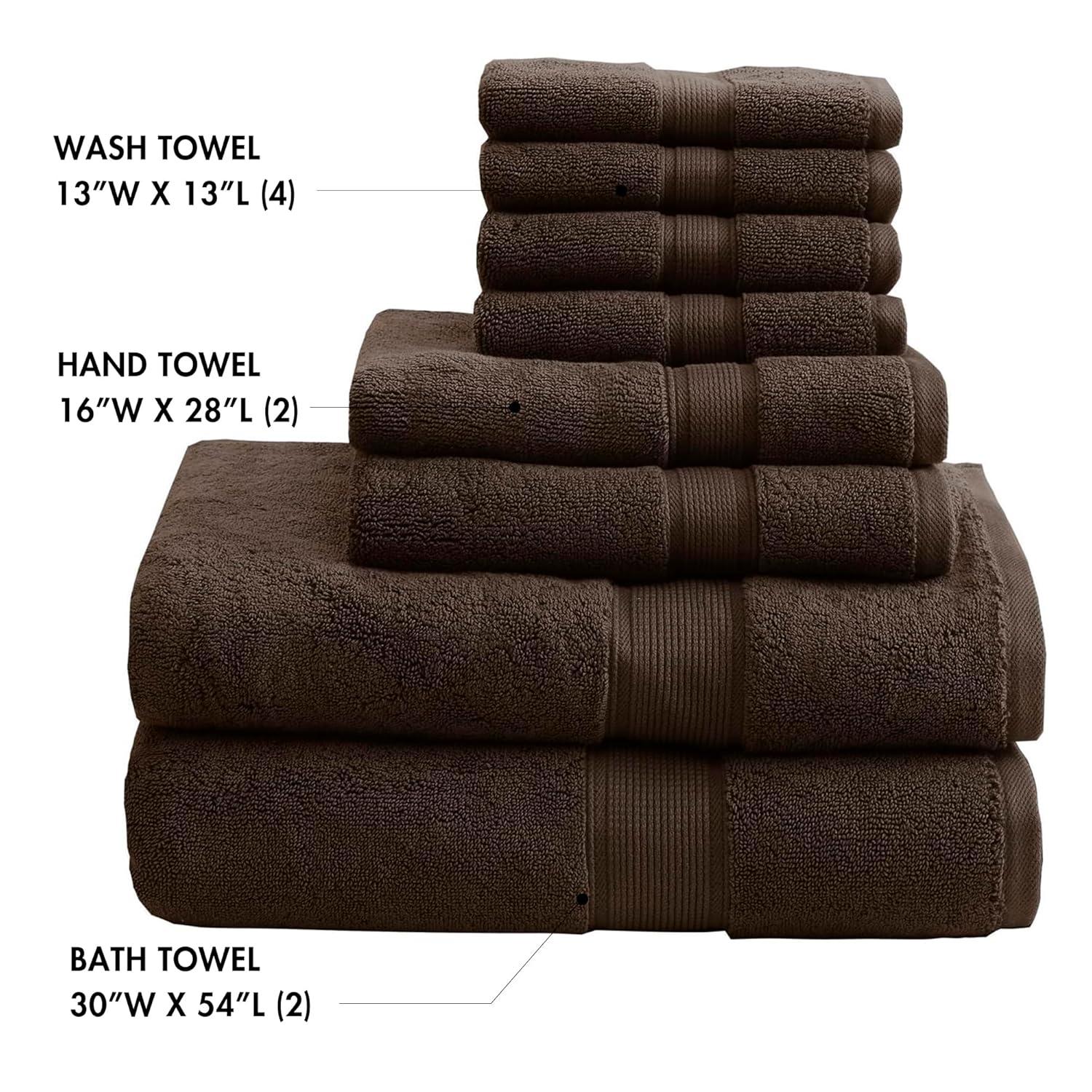 8pc Cotton Bath Towel Set Brown: Madison Park, Heavyweight Terry, OEKO-TEX Certified