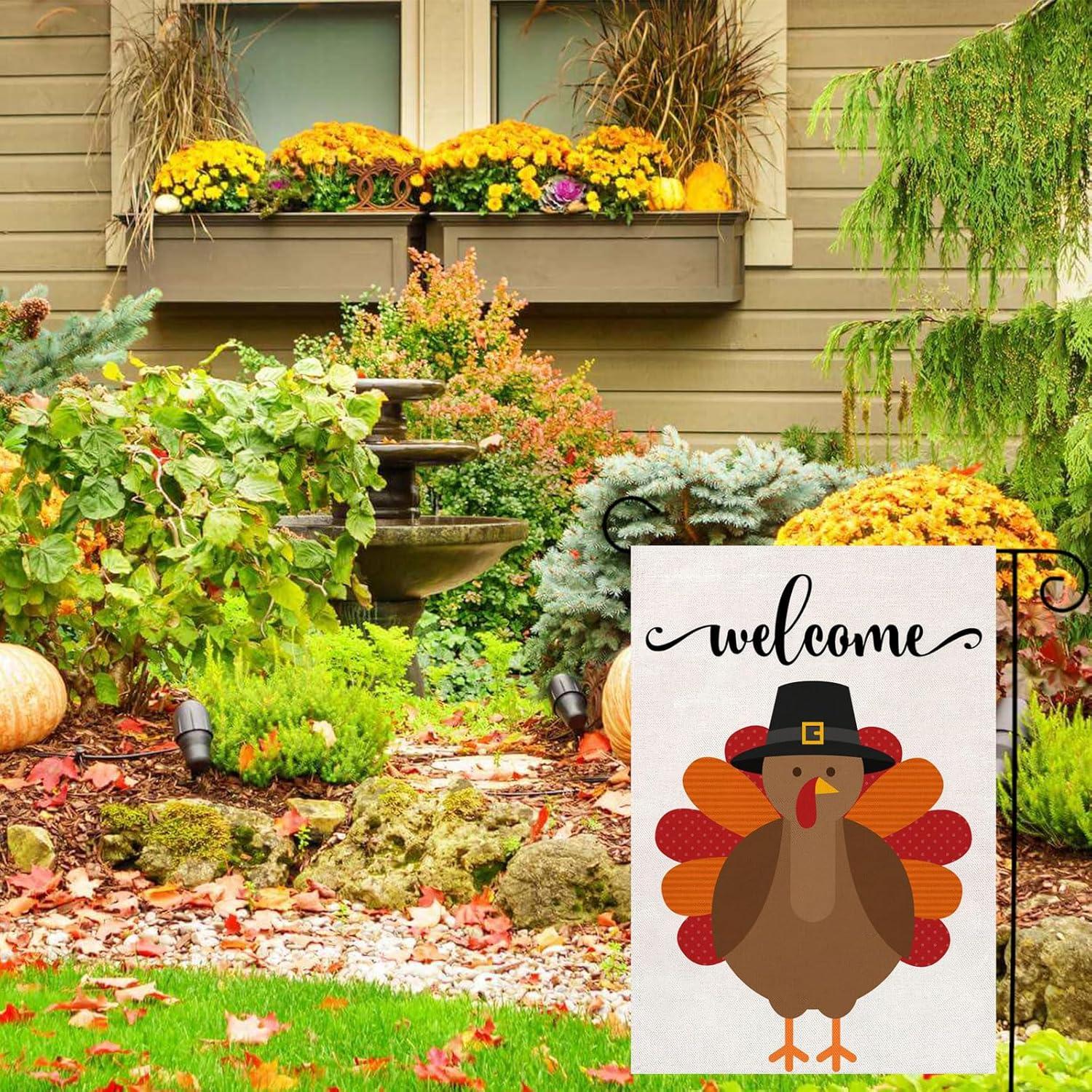 Thanksgiving Garden Flag,Happy Thanksgiving Flags 12 x 18 Inch Thanksgiving House Flag Double-Sided 2 Layer Thanksgiving Turkey House Flag For Thanksgiving Decoration