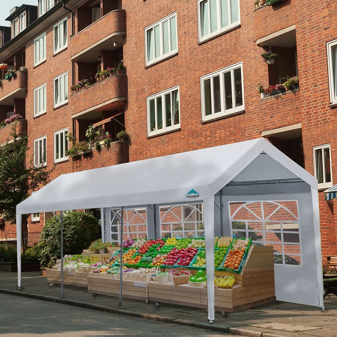 ADVANCE OUTDOOR 10'x20' Heavy Duty Steel Carport Car Canopy, Adjustable Height from 9.5ft to 11ft with Removable Window Sidewalls and Doors, White