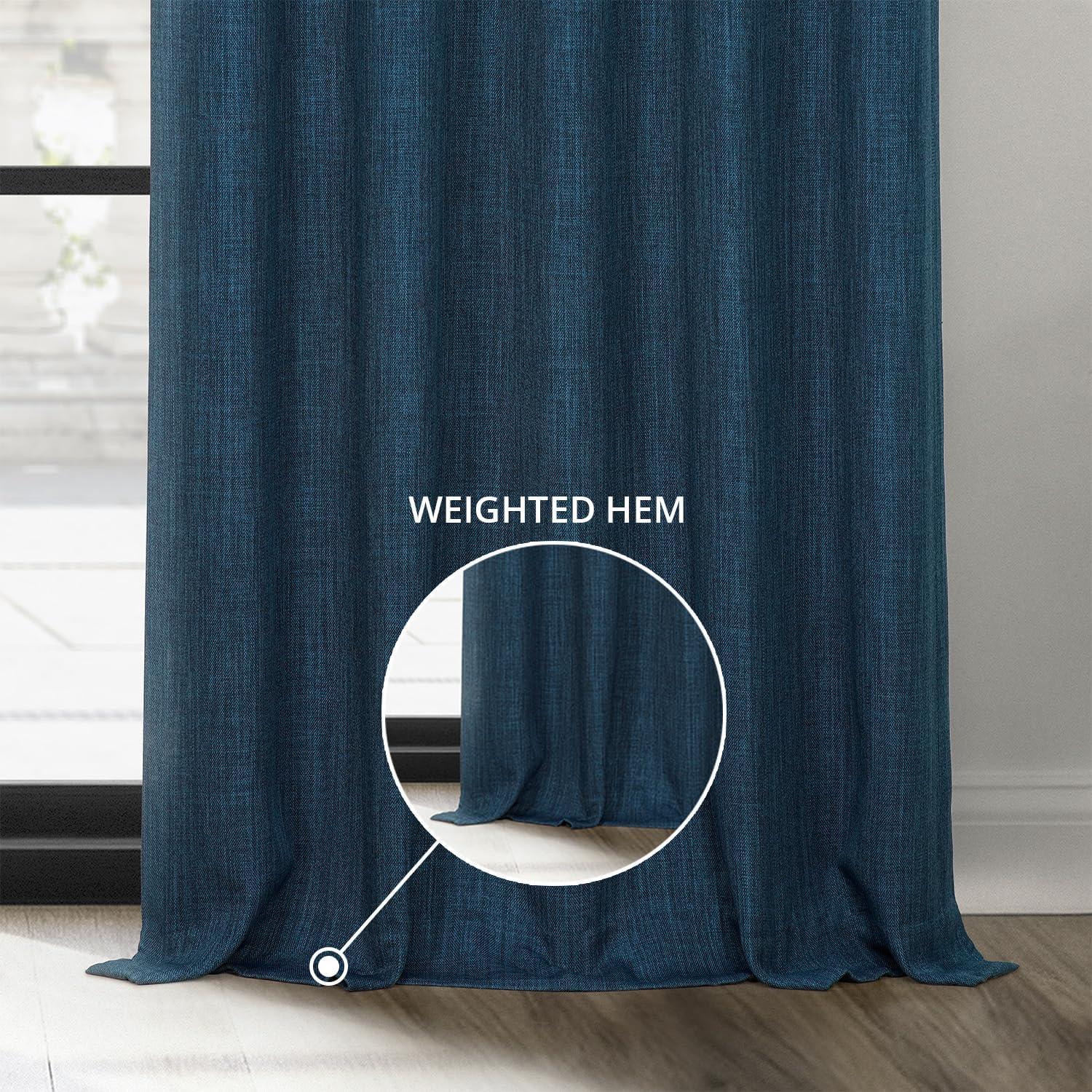 Indigo Faux Linen Room Darkening Curtain (1 Panel), Indigo, 50W X 84L
