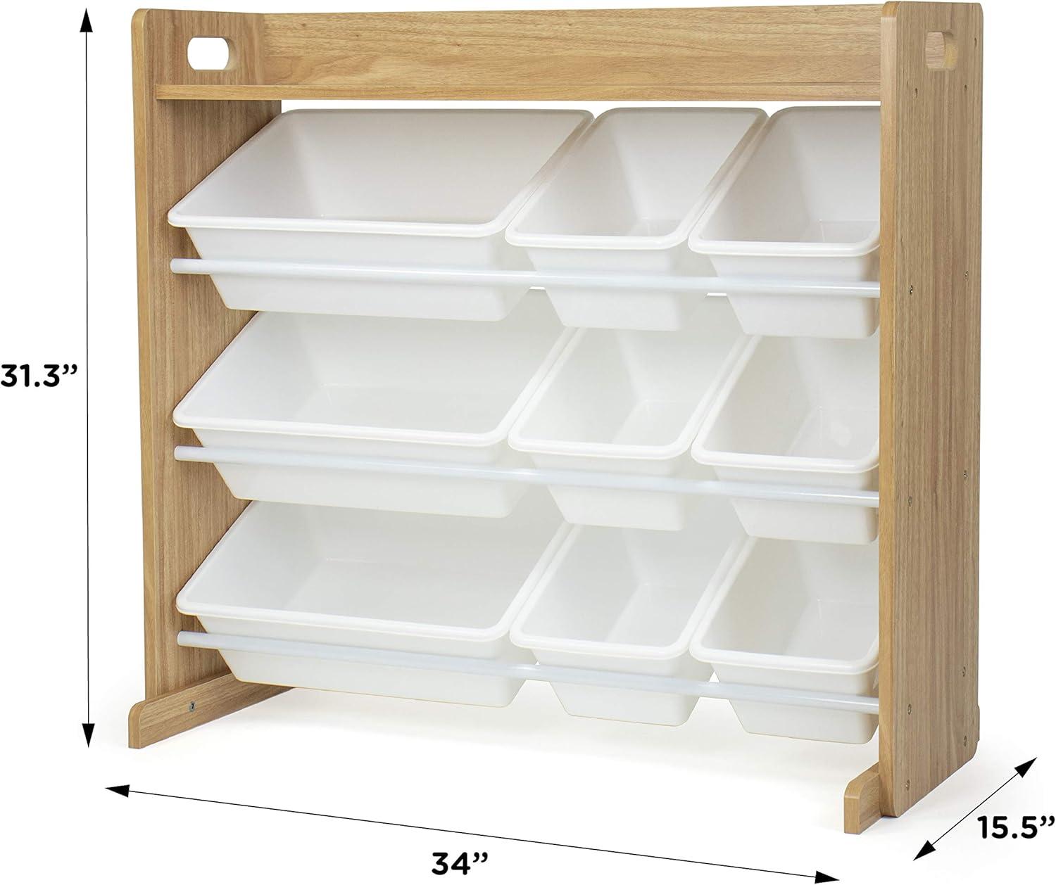 Humble Crew Journey Toy Storage Organizer with Shelf and 9 Plastic Storage Bins, Natural/White