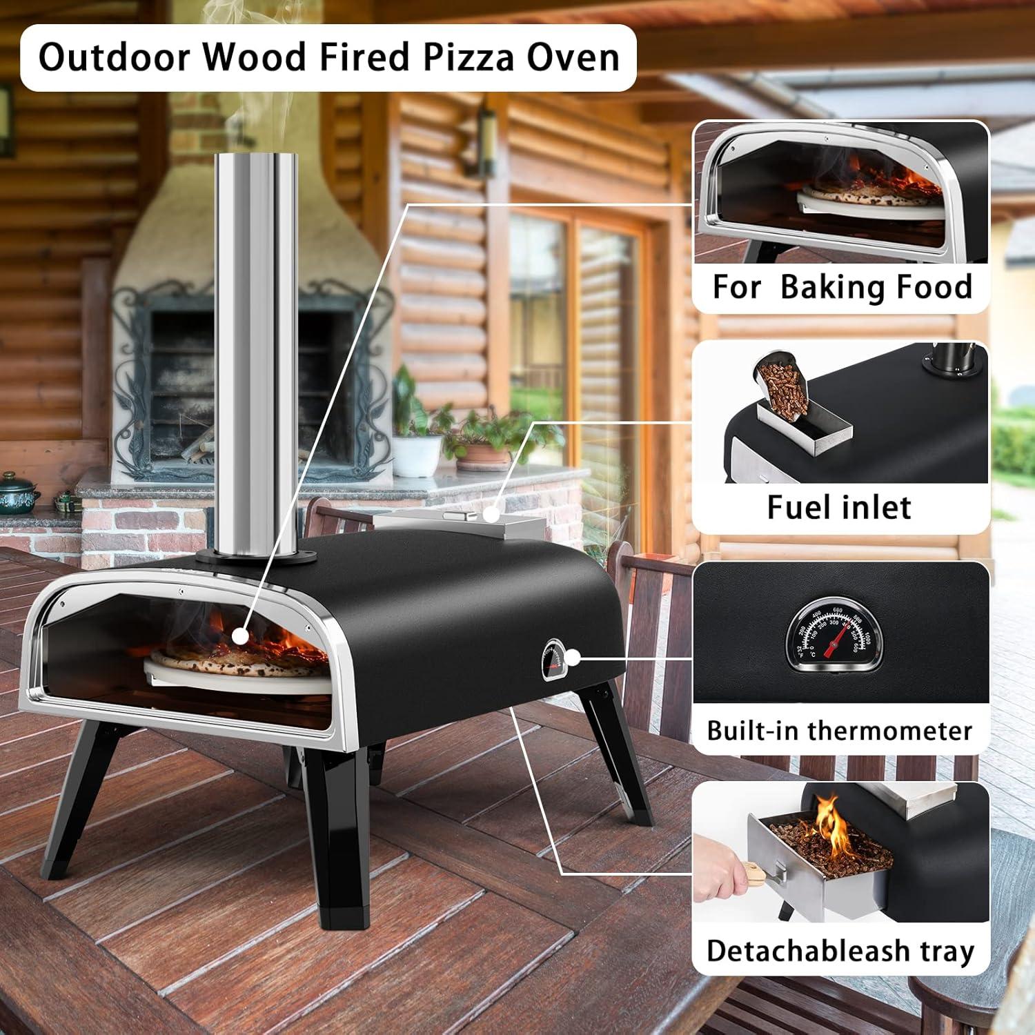 Portable Rotatable Wood Fired Outdoor Pizza Oven with Thermometer