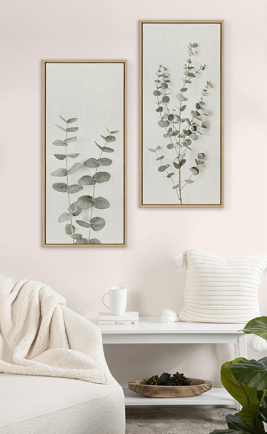 Kate and Laurel Sylvie Eucalyptus Botanical I Framed Canvas by The Creative Bunch Studio, 18x40, Natural