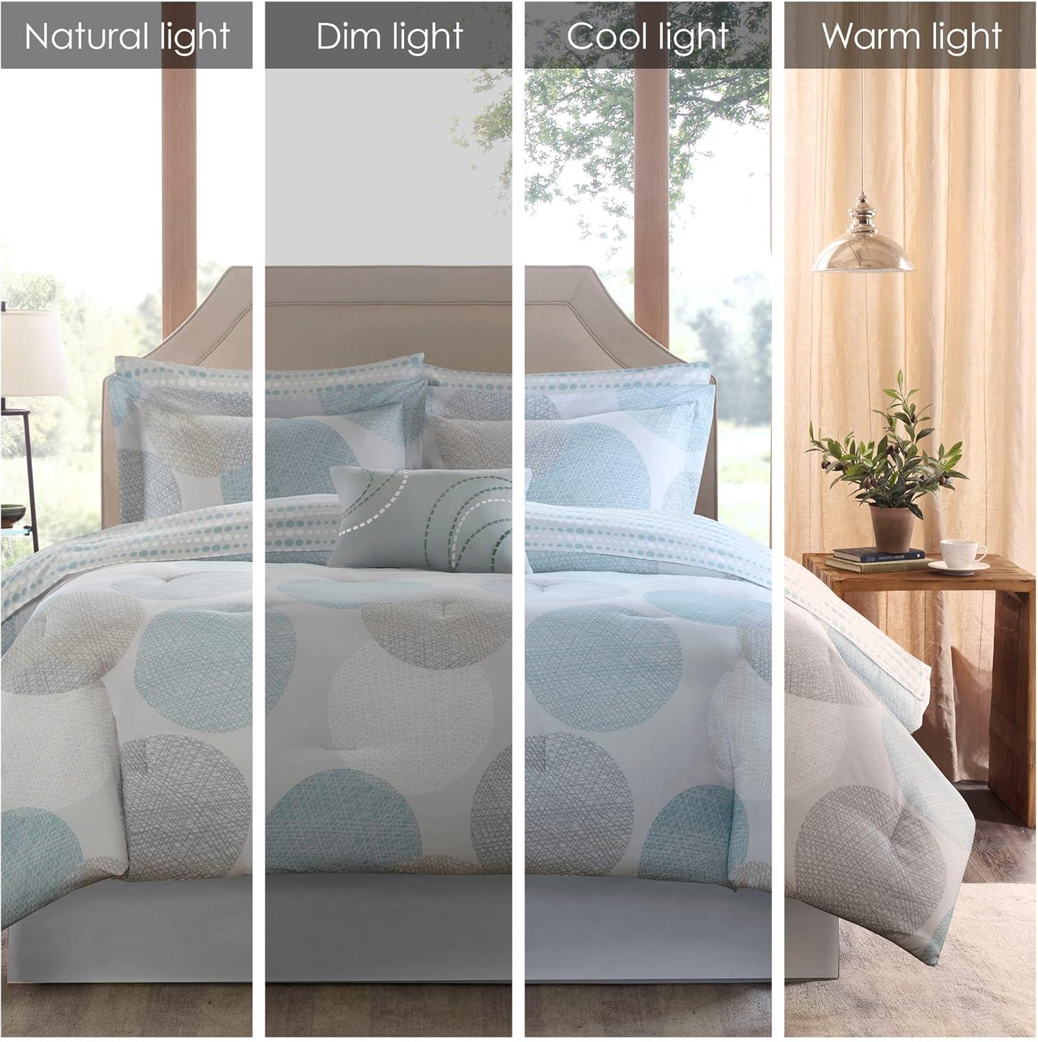 Cabrillo Complete Multiple Piece Comforter Set (Full) 9-Piece - Aqua: Madison Park Microfiber Bedding Ensemble with Embroidered Details