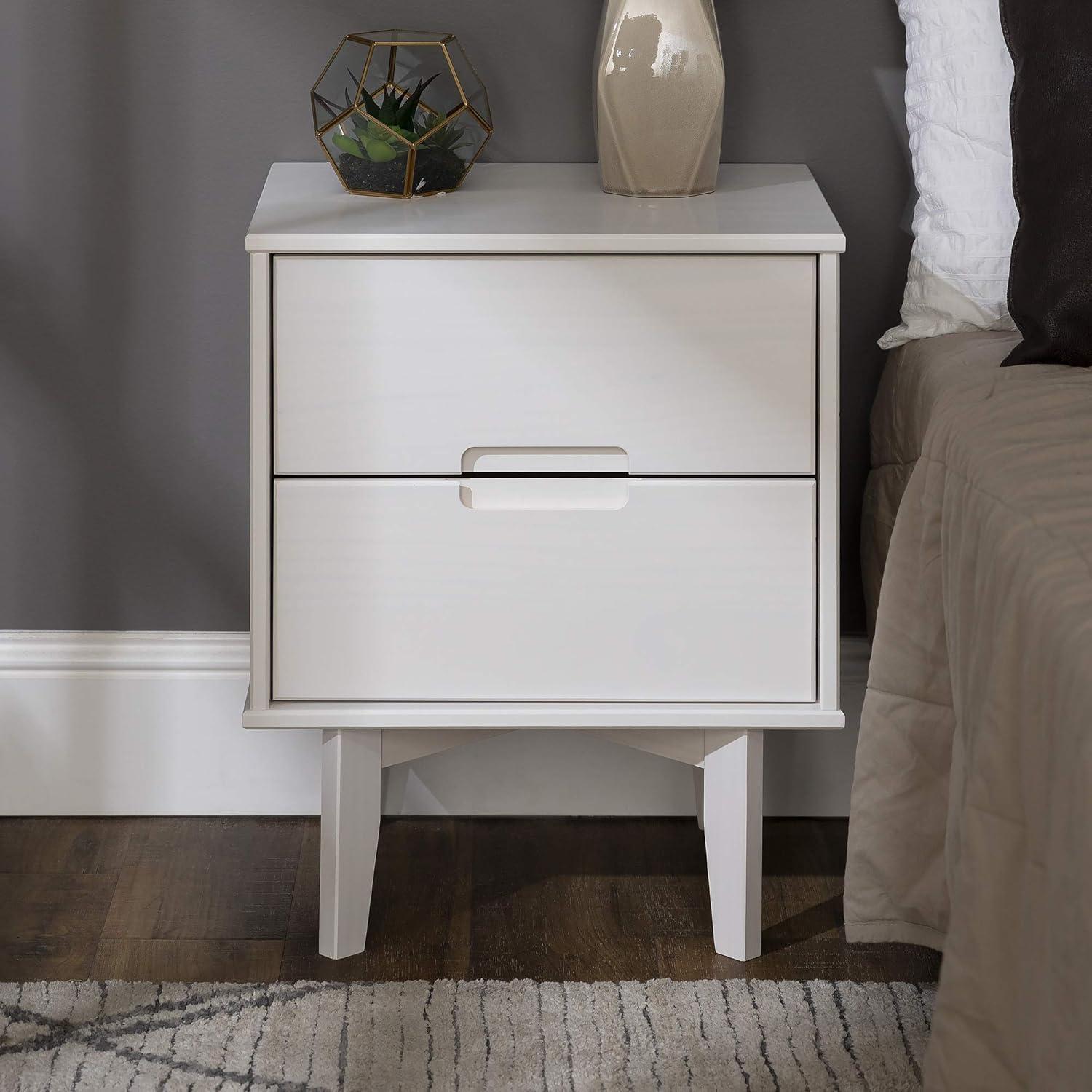 Mid-Century Modern White Maple 2-Drawer Nightstand