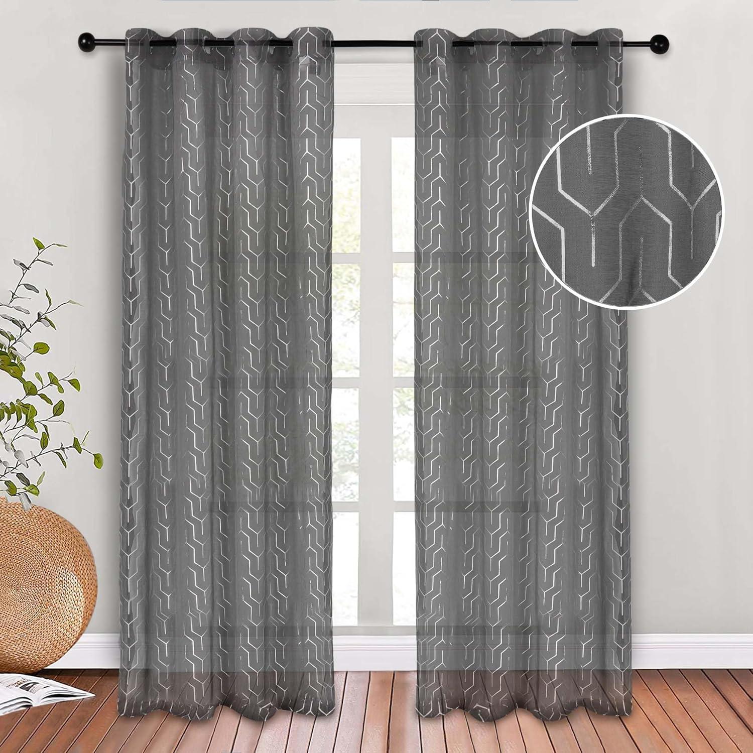 Gray Sheer Polyester Grommet Window Panels 52"x96"