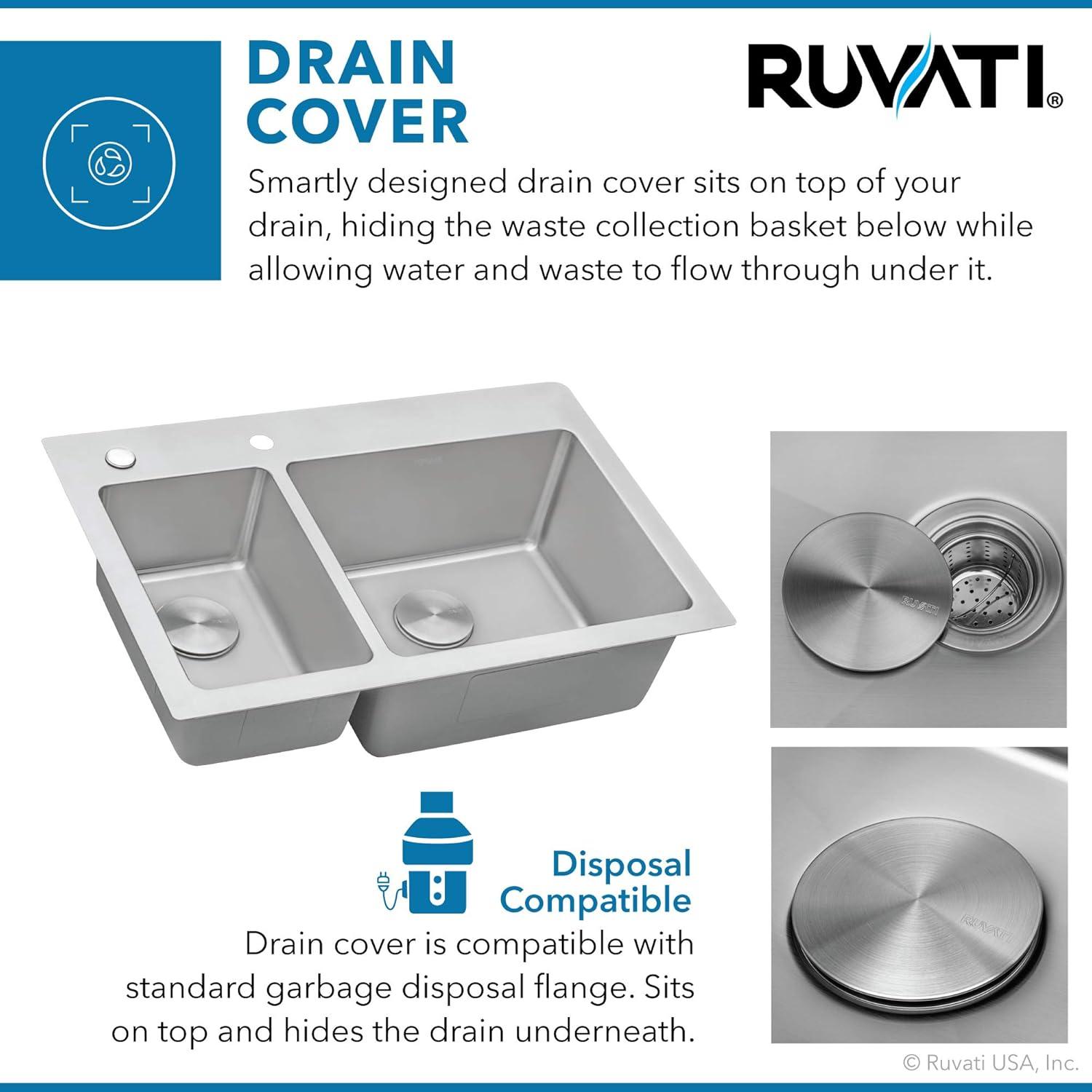 Ruvati 33 x 22 inch Drop-in Topmount Kitchen Sink 16 Gauge Stainless Steel 30/70 Double Bowl