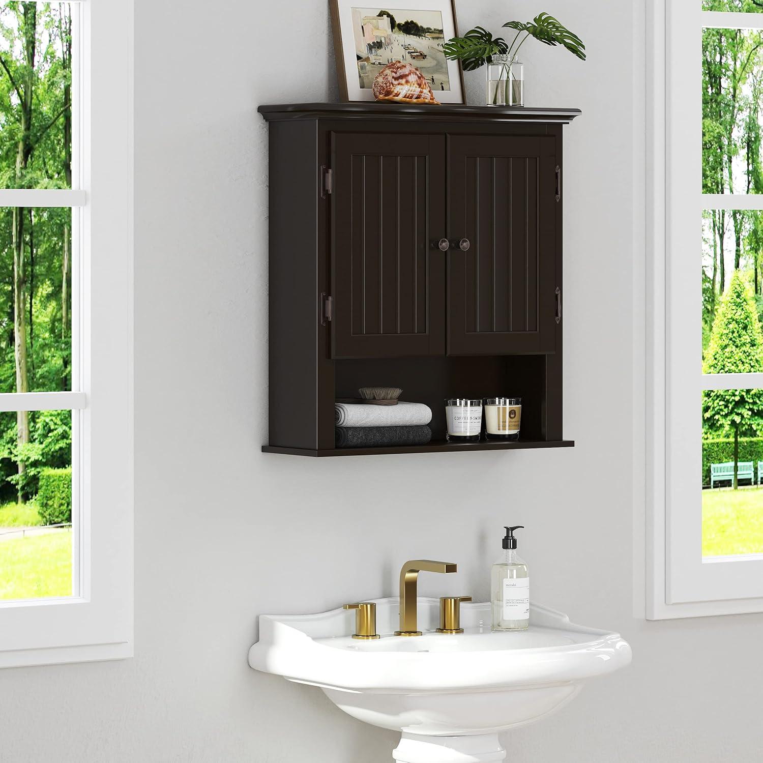 UTEX Bathroom Cabinet Wall Mounted, Wood Hanging Cabinet, Wall Cabinets with Doors and Shelves Over The Toilet for Bathroom,Espresso