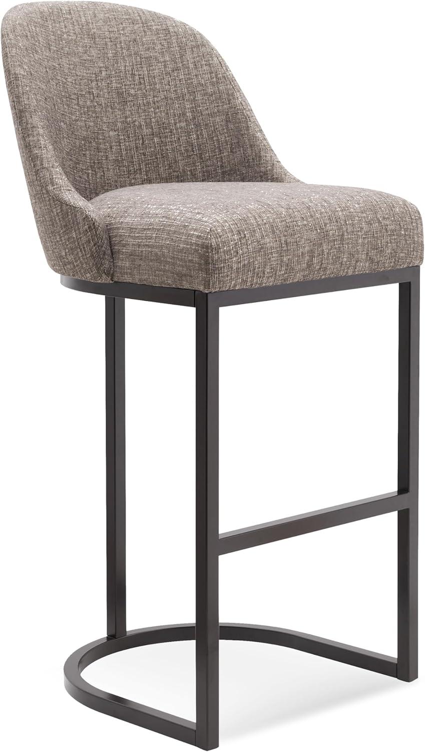 Leick Home Barrelback Bar Stool w/ Gray Linen Seat & Espresso Metal Base Set of 2