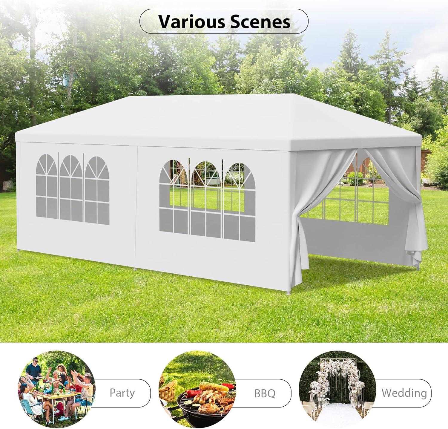 LEMY Gazebo Tent, Outdoor Canopy Shelter with Removable Sidewalls and Windows, Waterproof Heavy Duty Canopy for Patio, Garden, Party Wedding, 10' x 20', White