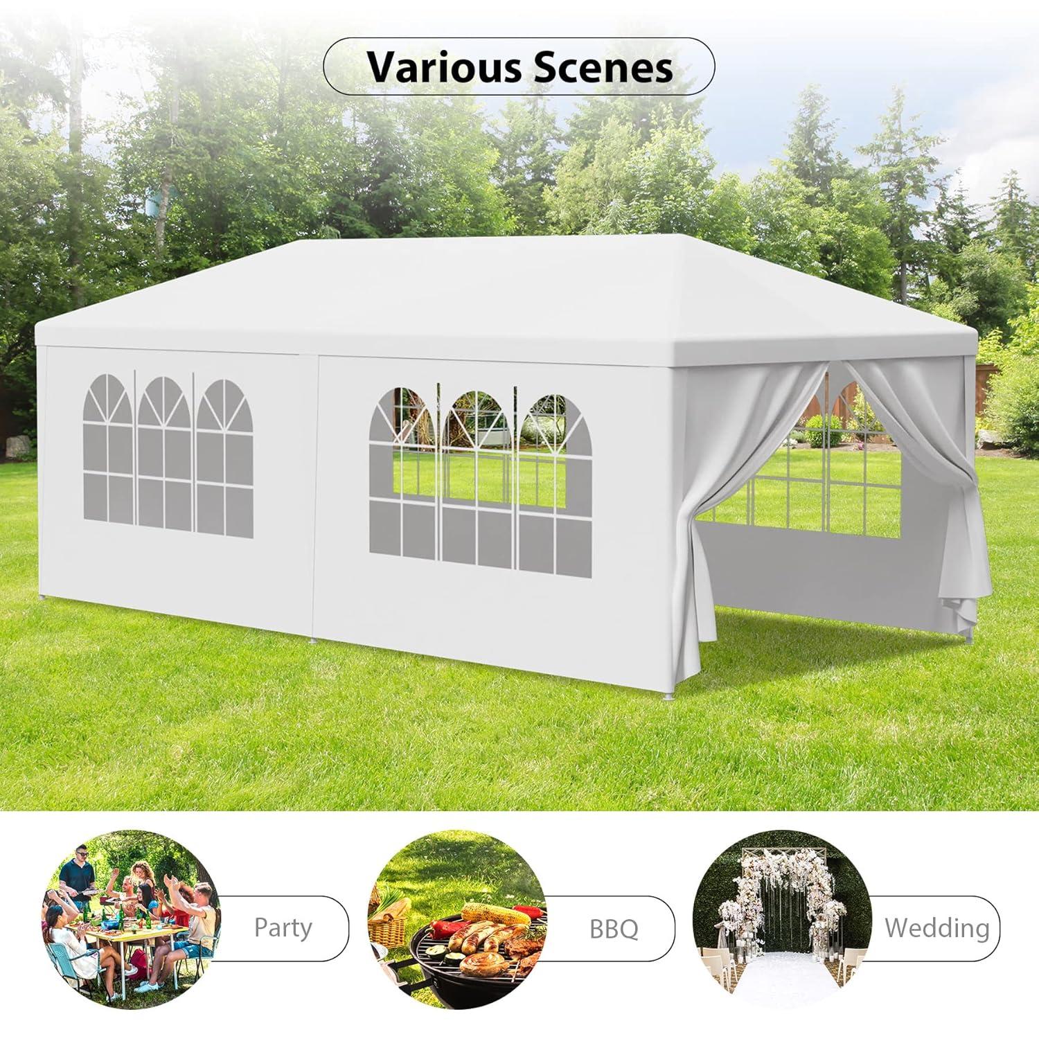 LEMY Gazebo Tent, Outdoor Canopy Shelter with Removable Sidewalls and Windows, Waterproof Heavy Duty Canopy for Patio, Garden, Party Wedding, 10' x 20', White