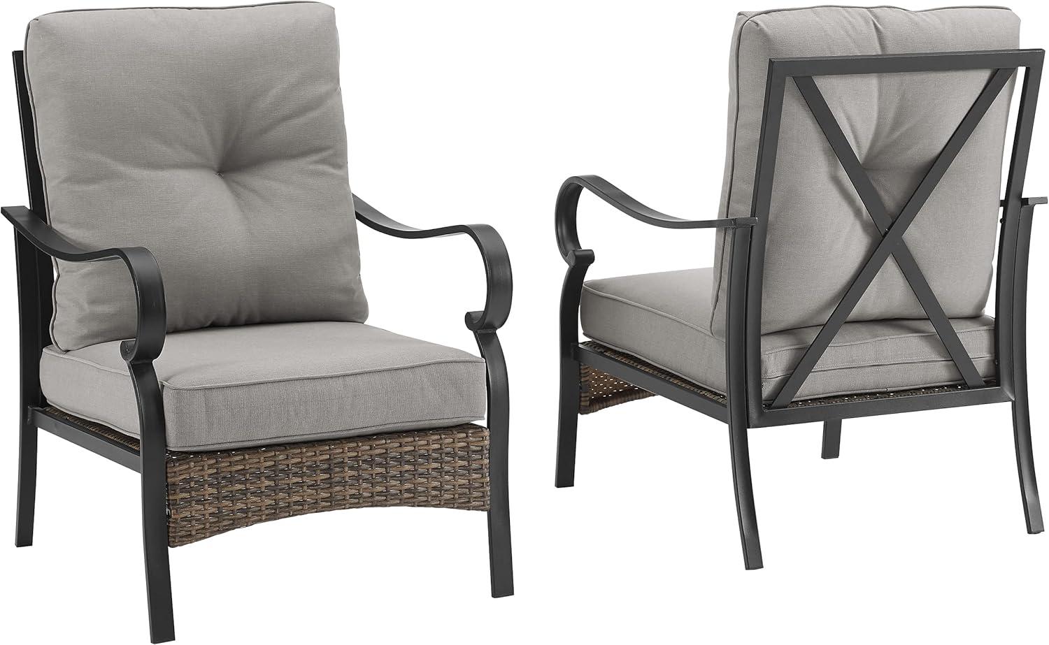 2pk Dahlia Outdoor Steel Arm Chairs Taupe/Matte Black - Crosley: Padded, Weather-Resistant Patio Seating
