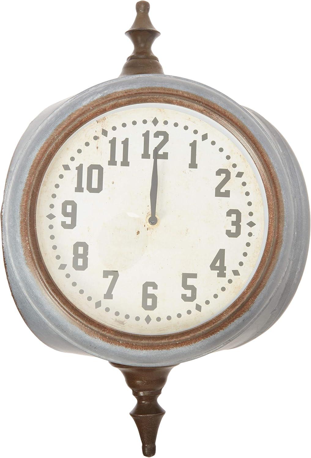 Distressed Gray and Brown Double-Sided Metal Wall Clock