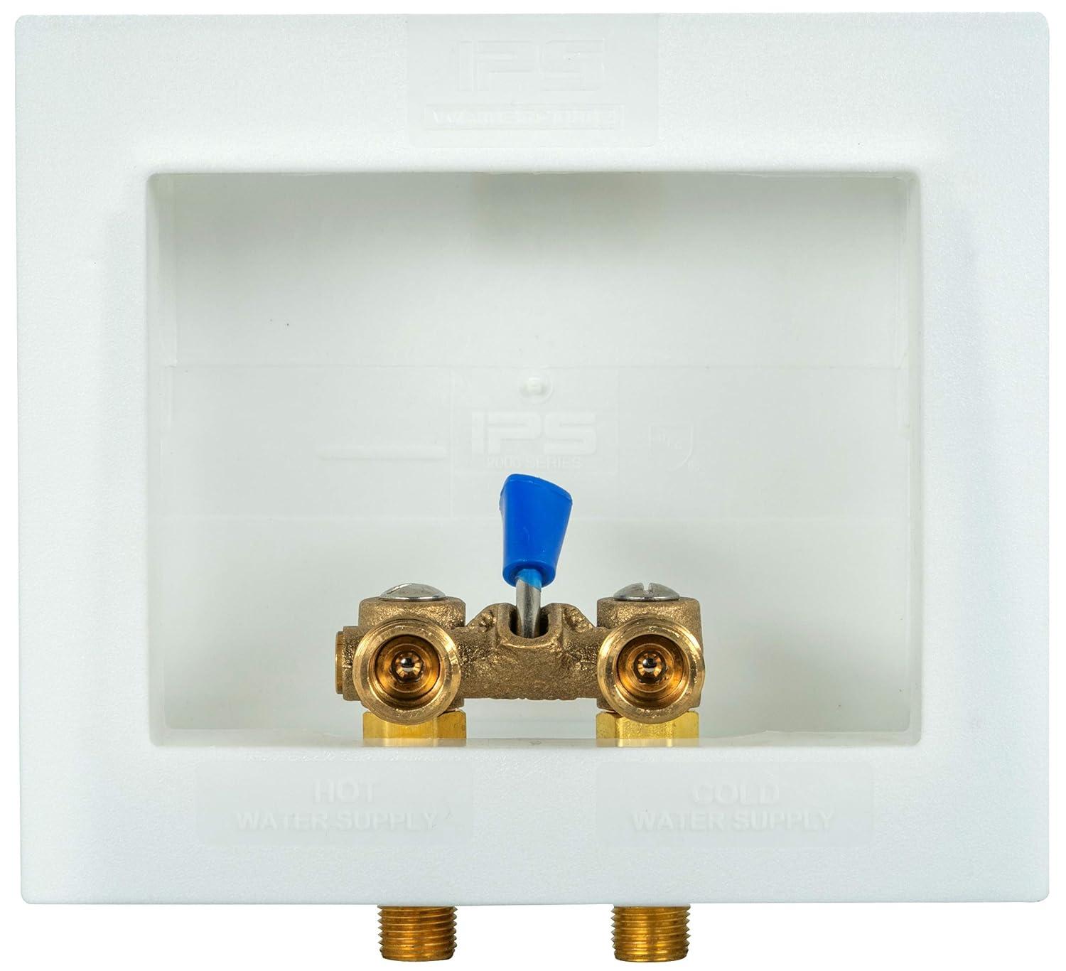 85630 DU-ALL Dual-Drain Washing Machine Outlet Box - Single-Lever Valve Installed, 1/2" Sweat Connection, White Plastic