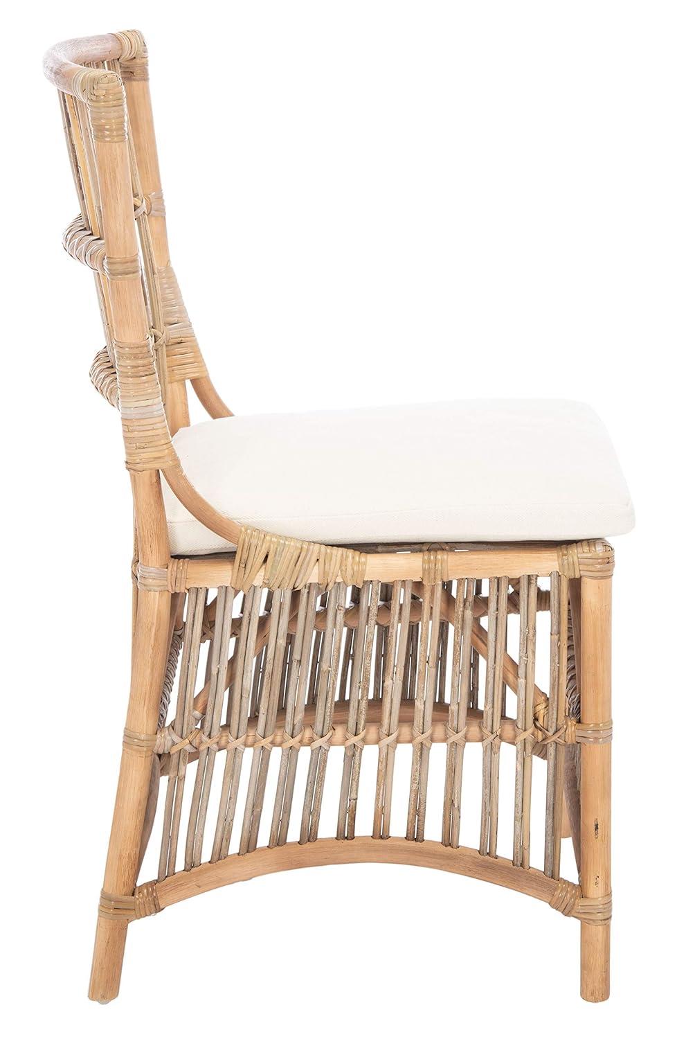 Erika Rattan Accent Chair W/ Cushion - ACH6511 - Set of 2 - White/Natural Unfinished - Safavieh