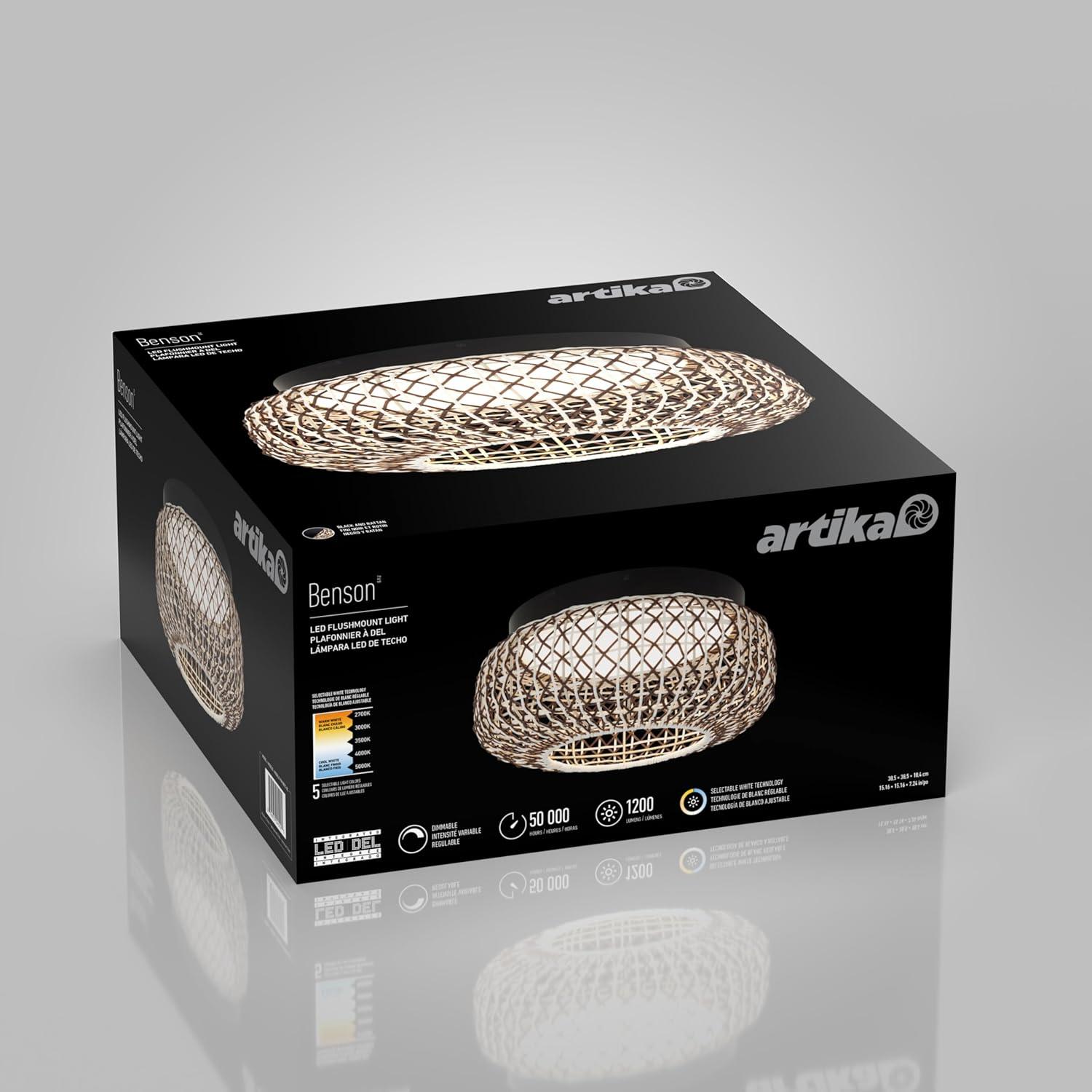 Artika Benson LED Integrated Exotic Pendant Light, Black and Rattan