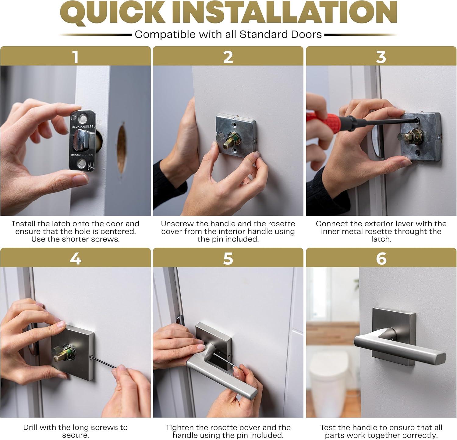 Mega Handles PRIME PRIVACY Reversible Interior Door Lever for Bedrooms, Bathroom & Hallway | Modern Stainless Door Locks