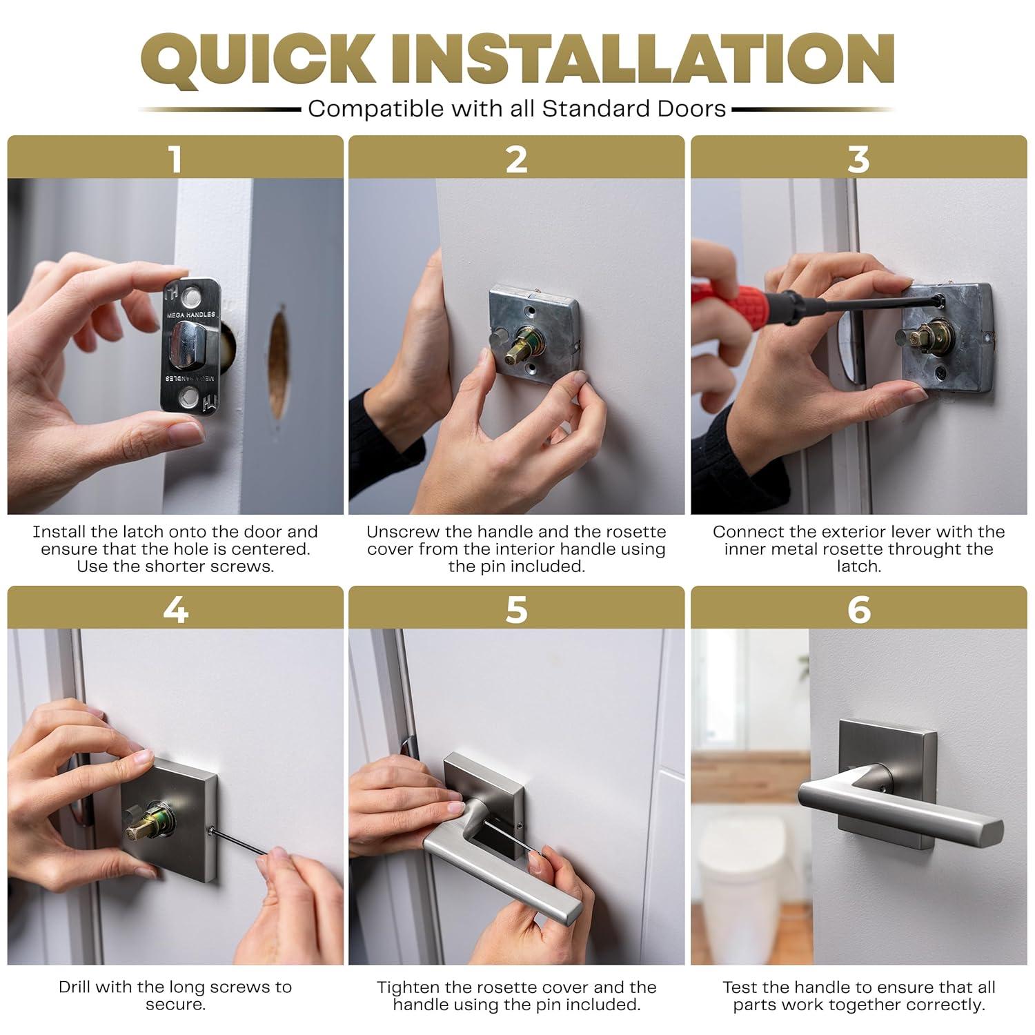 Mega Handles PRIME PRIVACY Reversible Interior Door Lever for Bedrooms, Bathroom & Hallway | Modern Stainless Door Locks