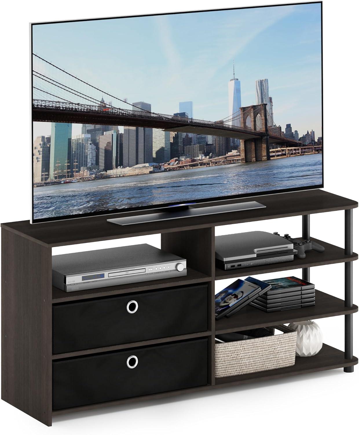 Furinno Simple Design TV Stand Entertainment Center Hold up to 50" TV with Storage Shelves & 2 Bins,Walnut